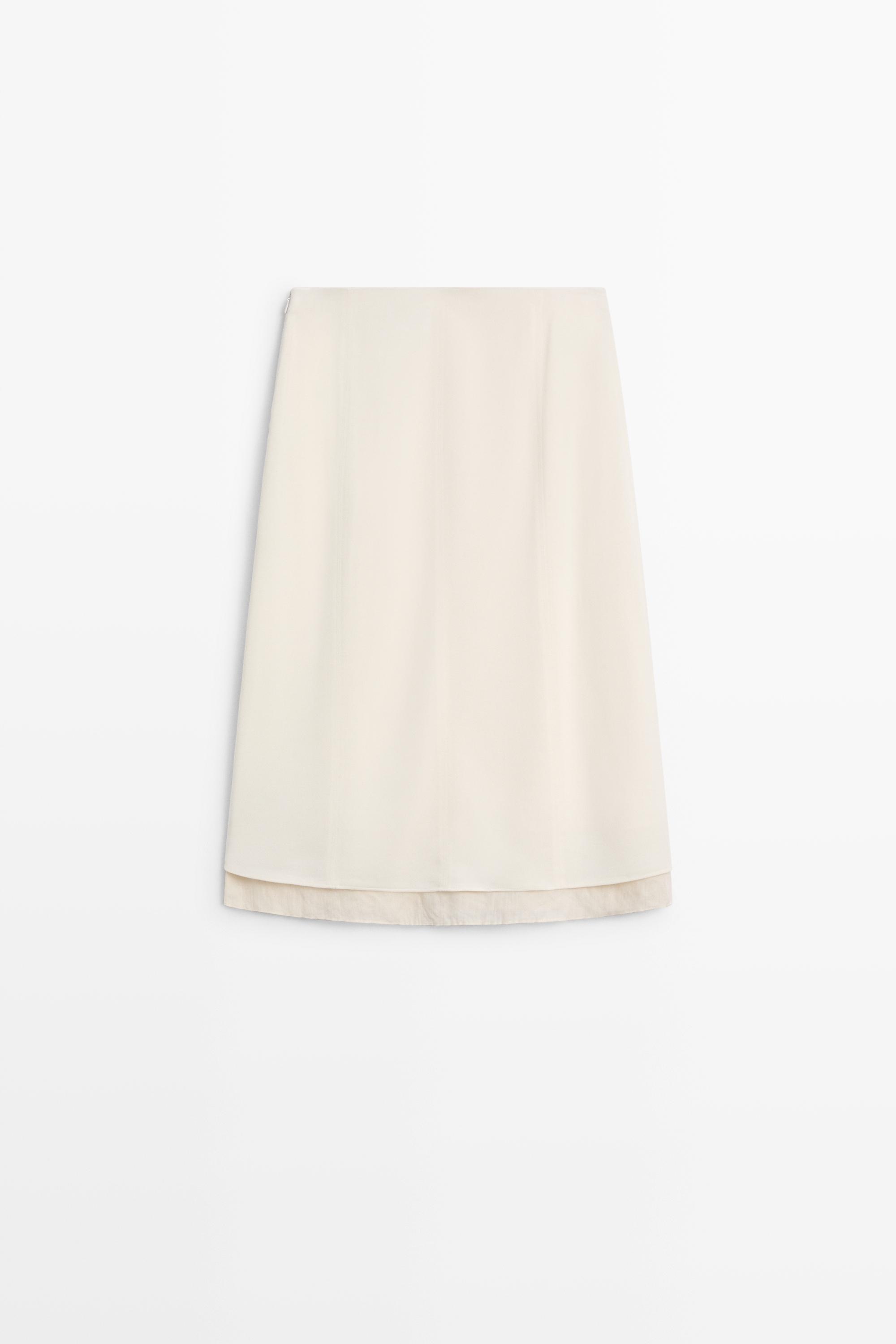 Double-layered midi skirt with seam detail — Off white