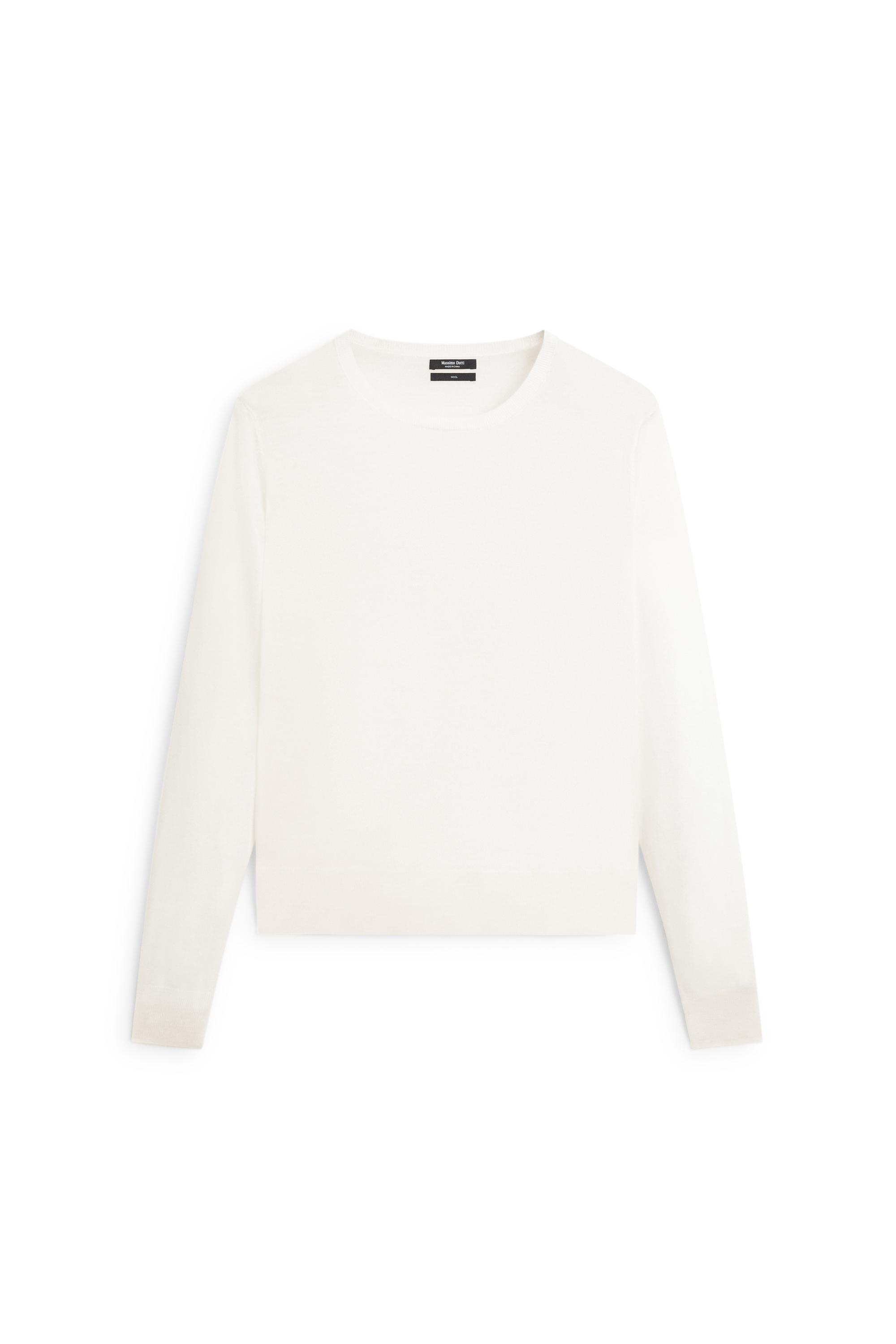 100% wool knit round neck sweater - CREAM