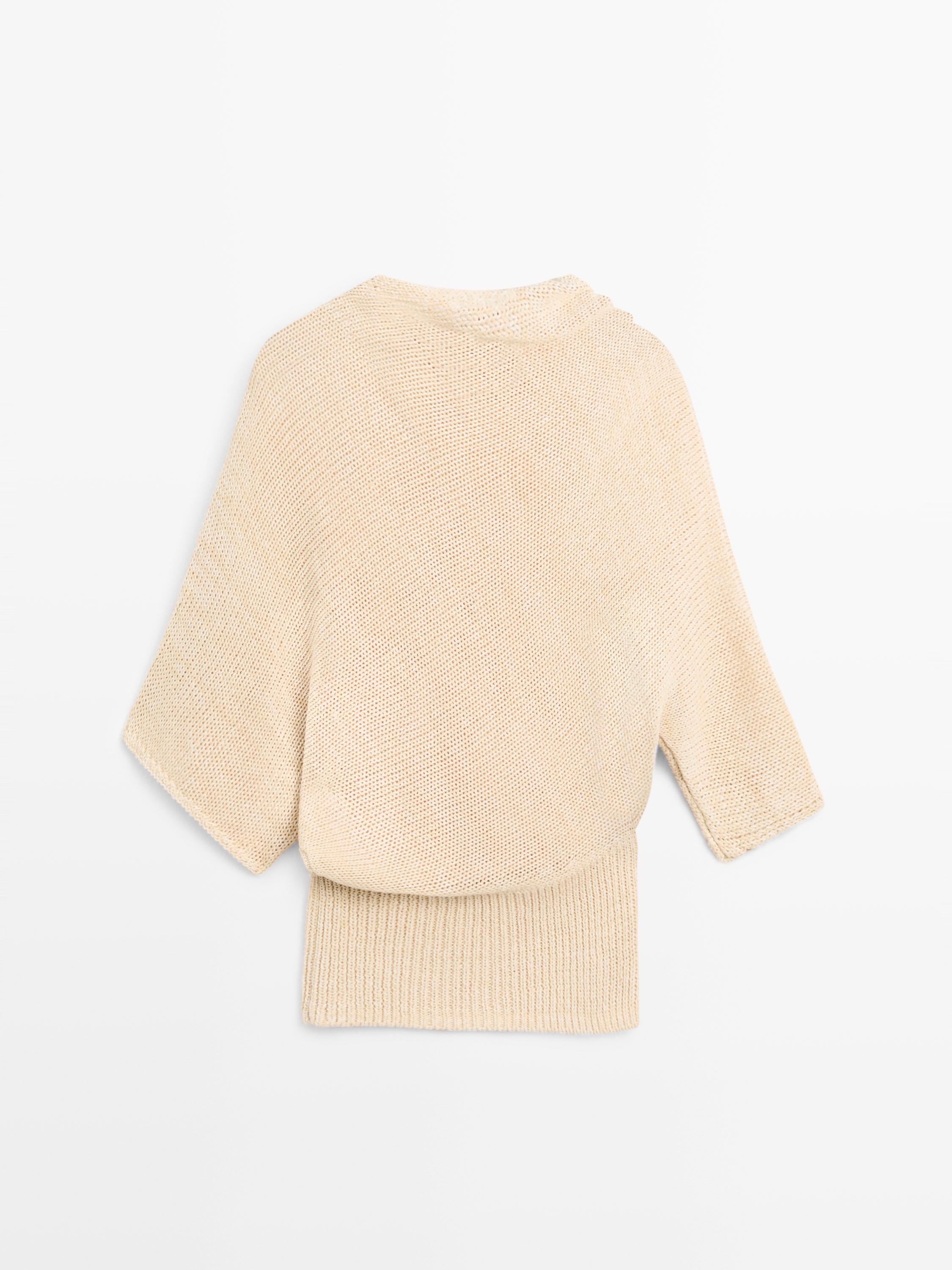 Oversize degaje yaka pamuklu keten süveter