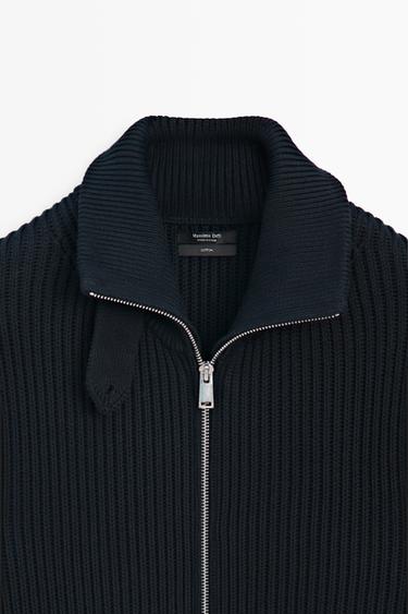100% cotton knit cardigan with high neck detail — NAVY BLUE 9