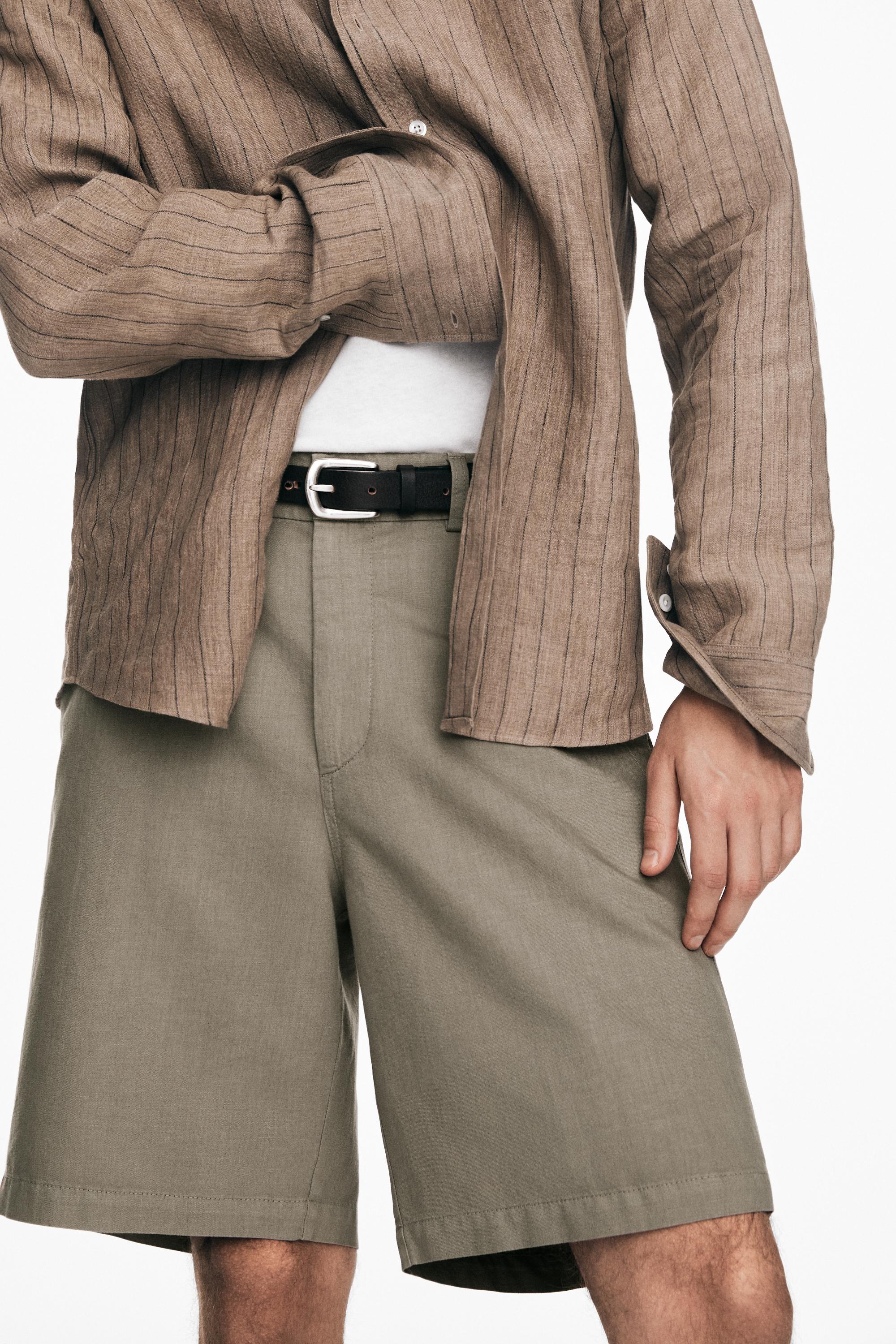 Linen blend Bermuda shorts — PALE KHAKI