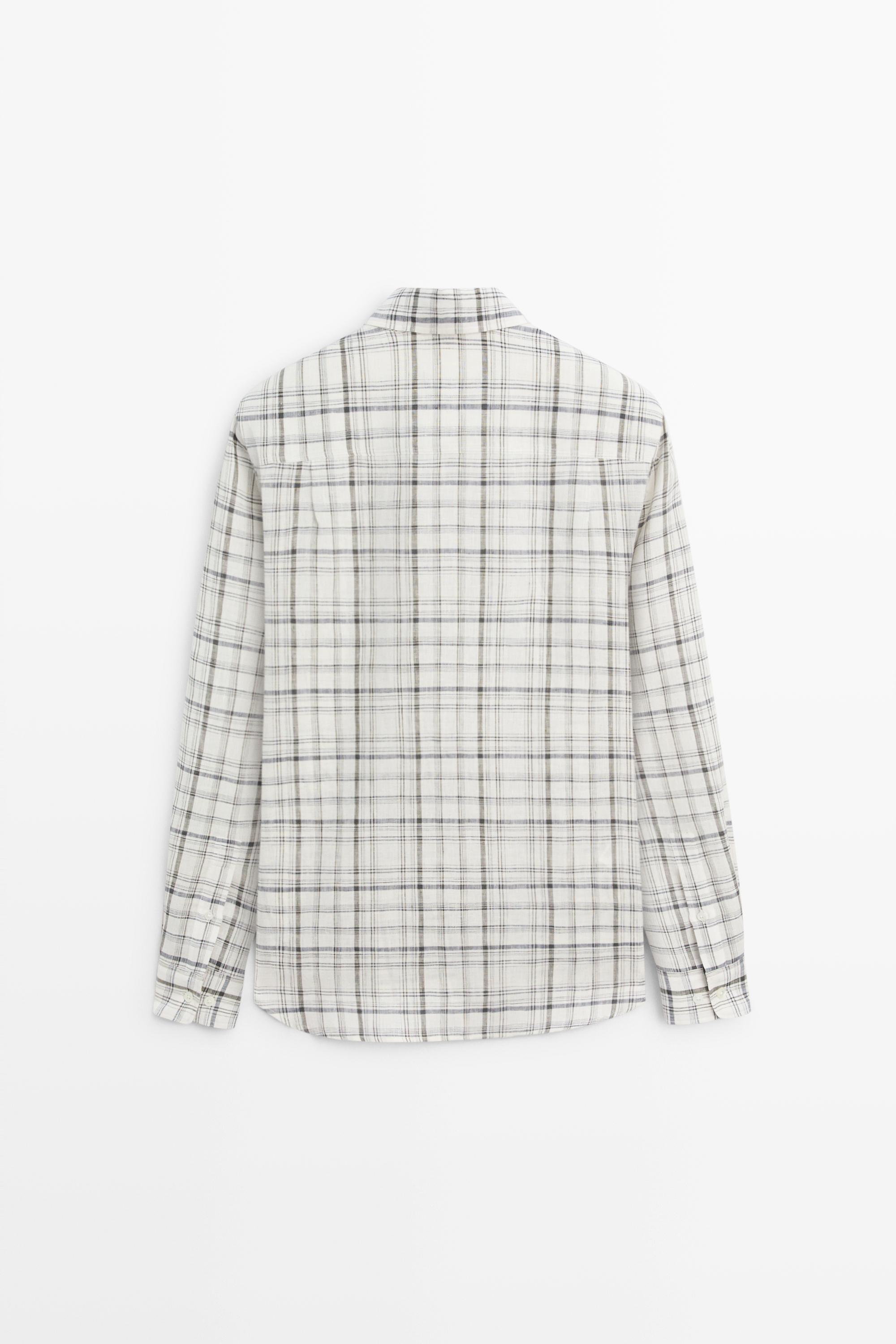 100% linen check shirt — CREAM