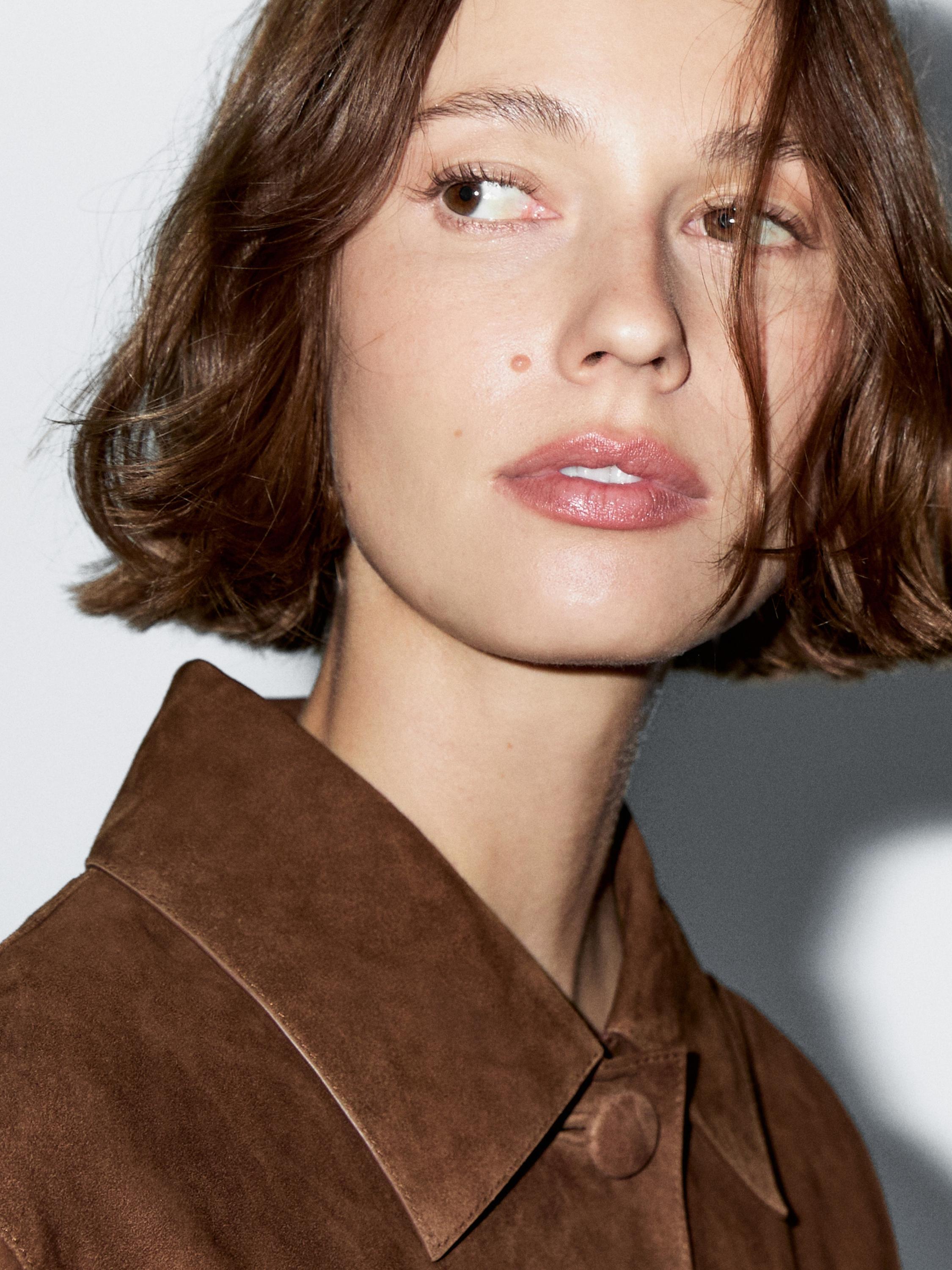 Cropped suede leather-lined jacket with buttons