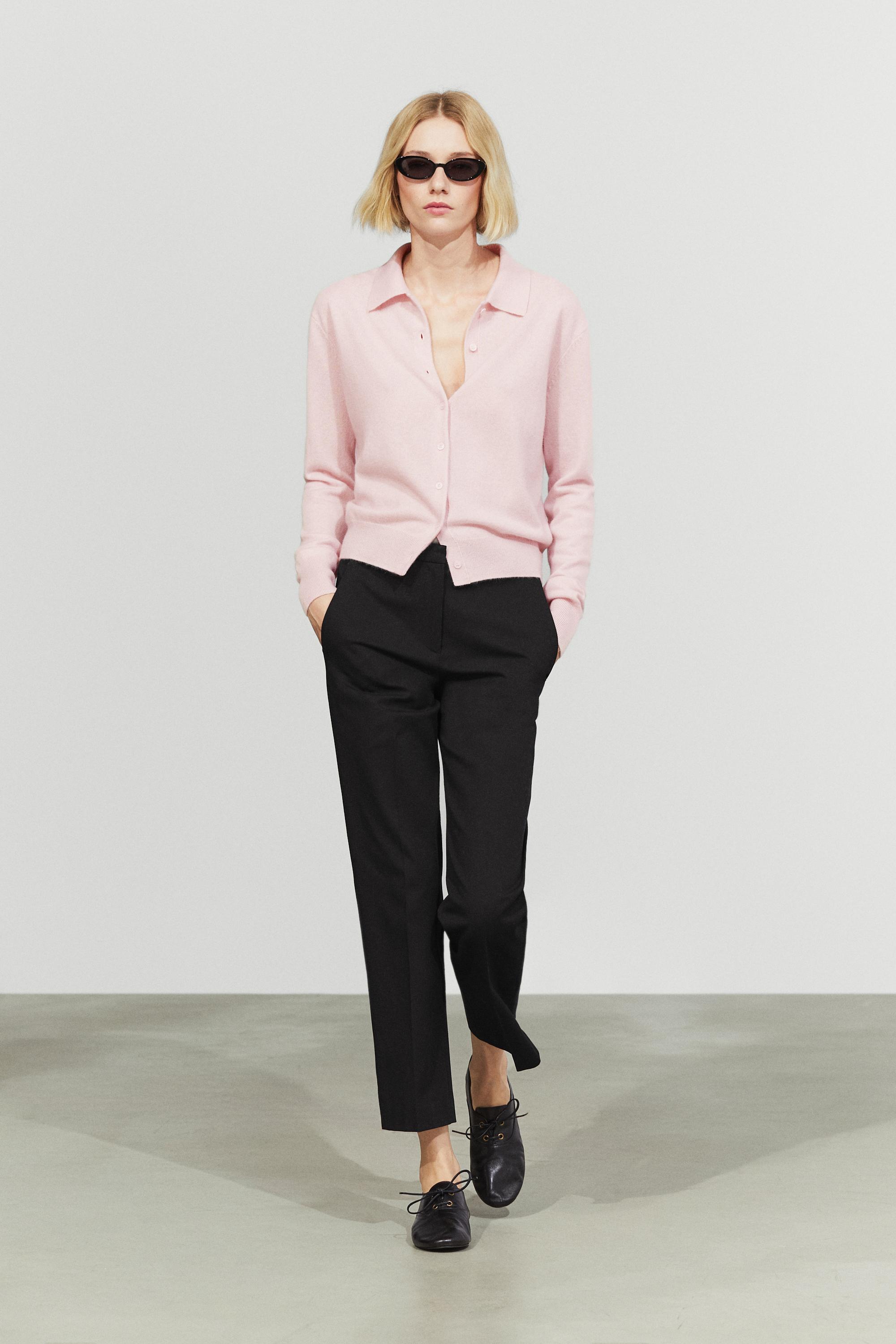 100% cashmere knit polo collar cardigan