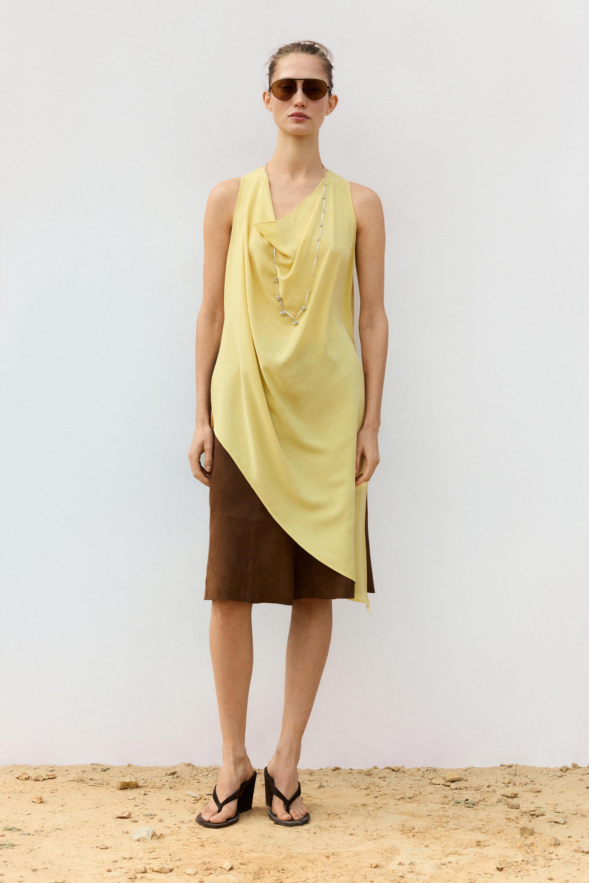 Long flowing asymmetric top — PALE YELLOW