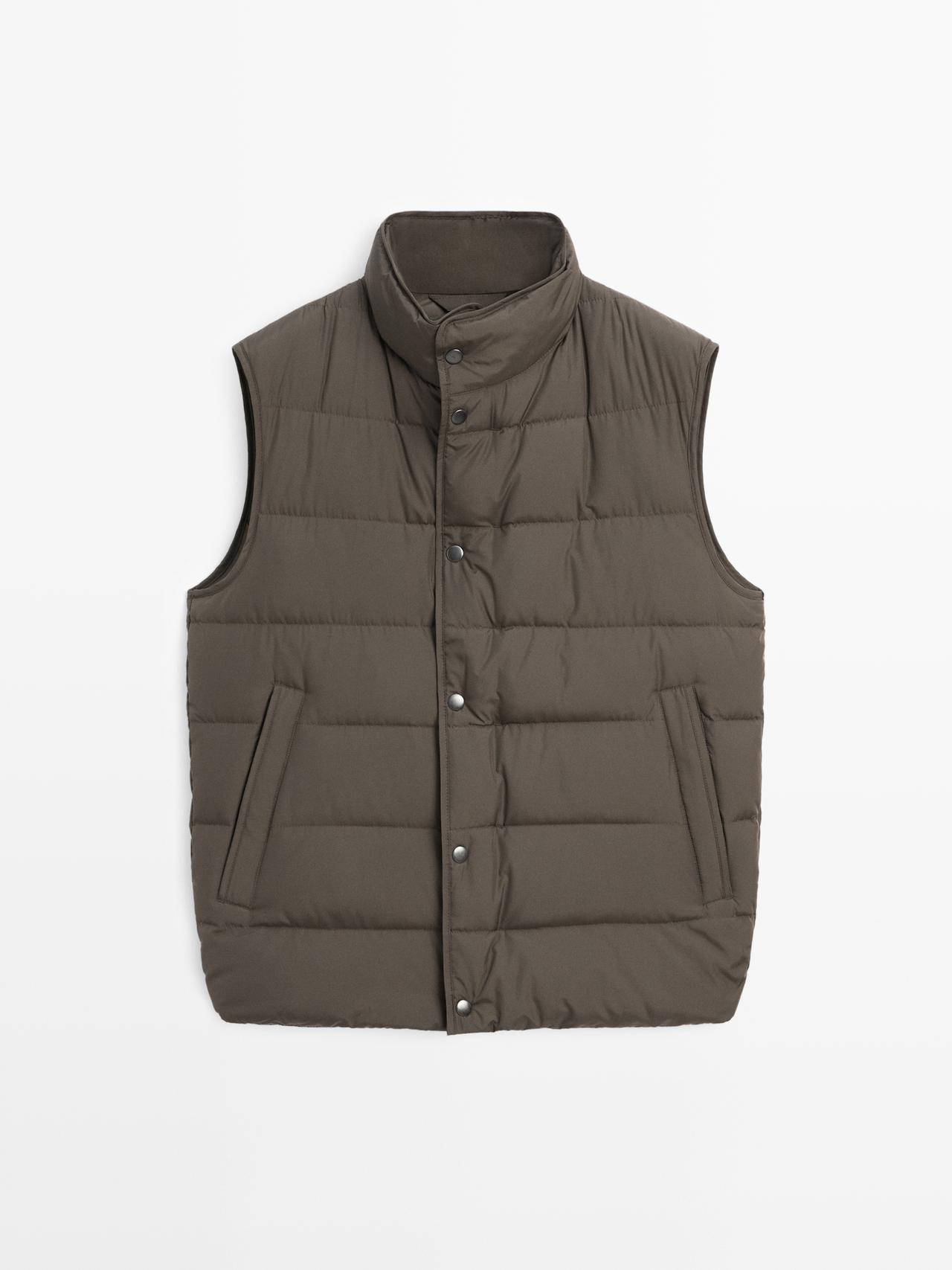 Massimo Dutti - Herre - Vandafvisende, Vatteret Vest Med Dunblanding - Brun - L