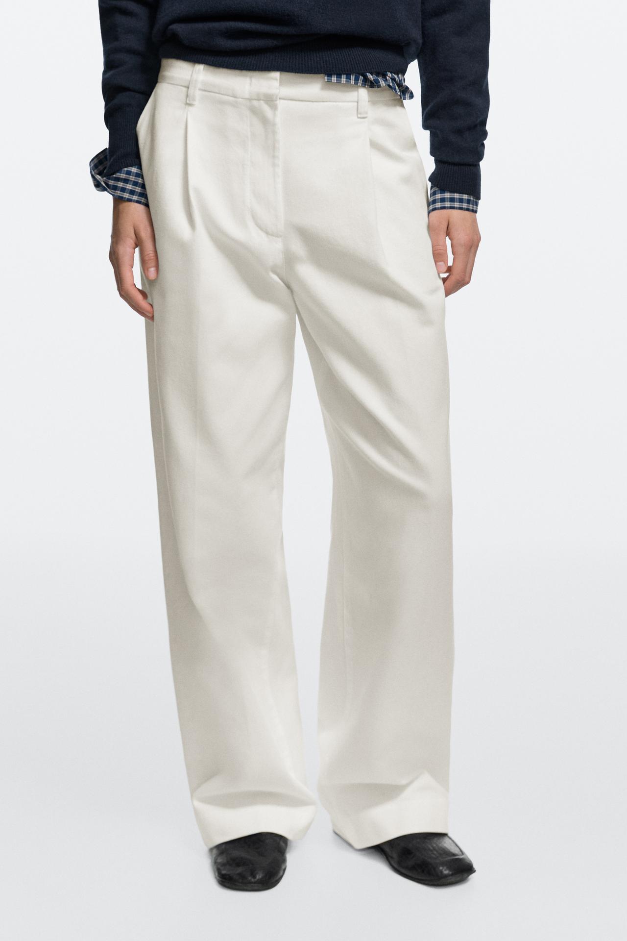 Low-rise pleated wide-leg pants — Off white
