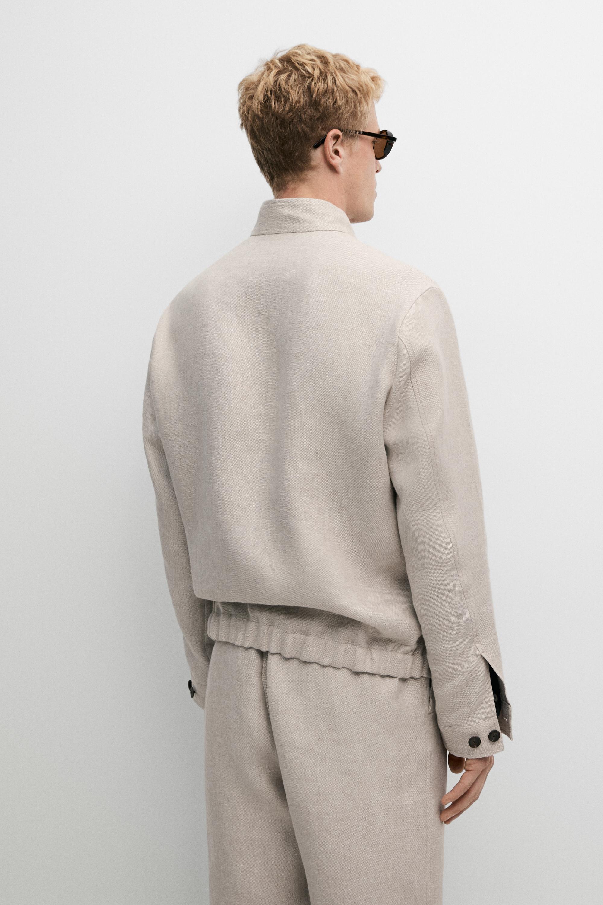 100% linen total look jacket with pockets — CREAM