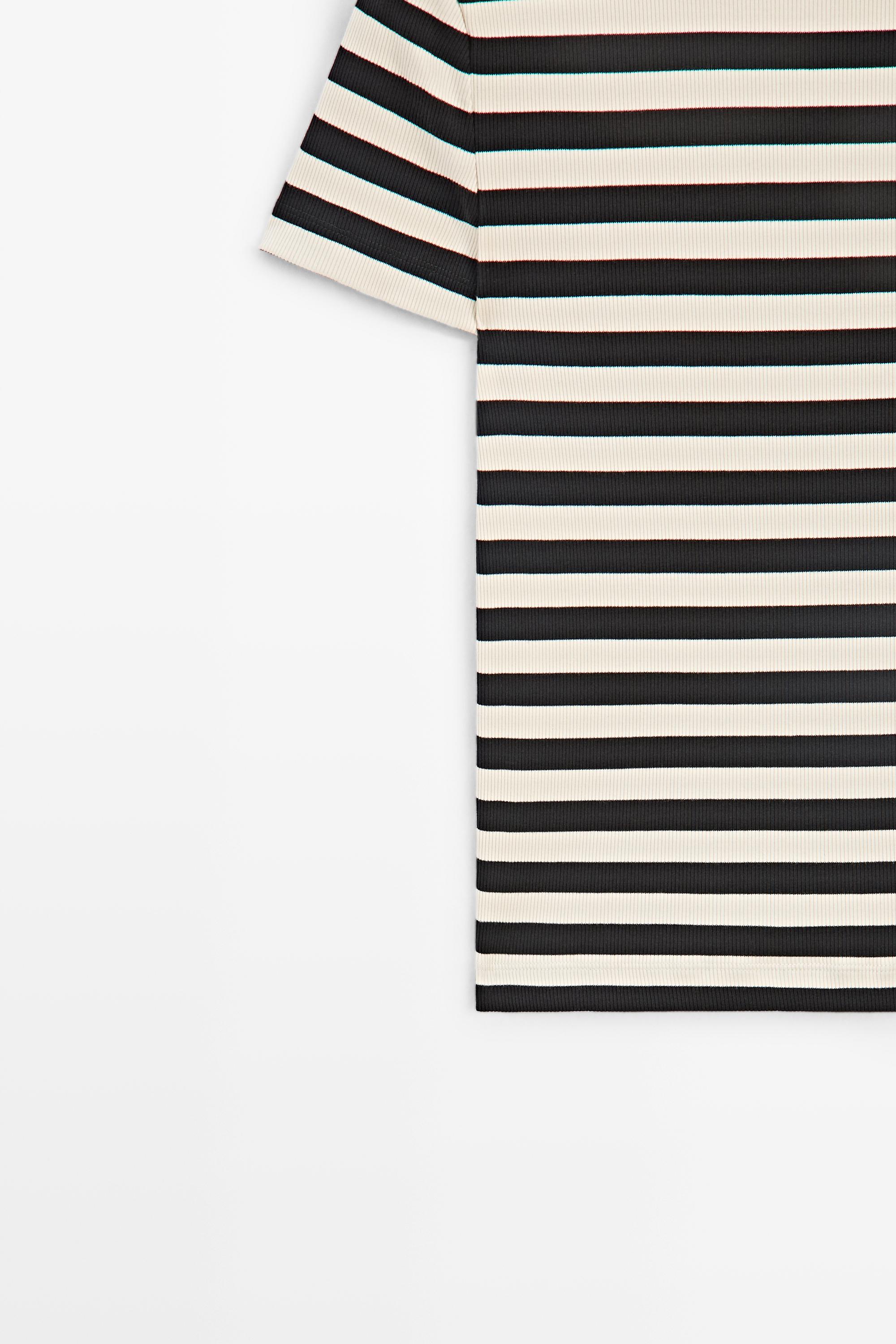 Short sleeve striped cotton blend T-shirt — BLACK