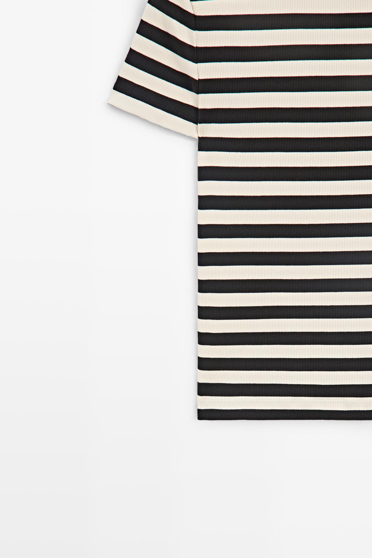 Short sleeve striped cotton blend T-shirt — BLACK