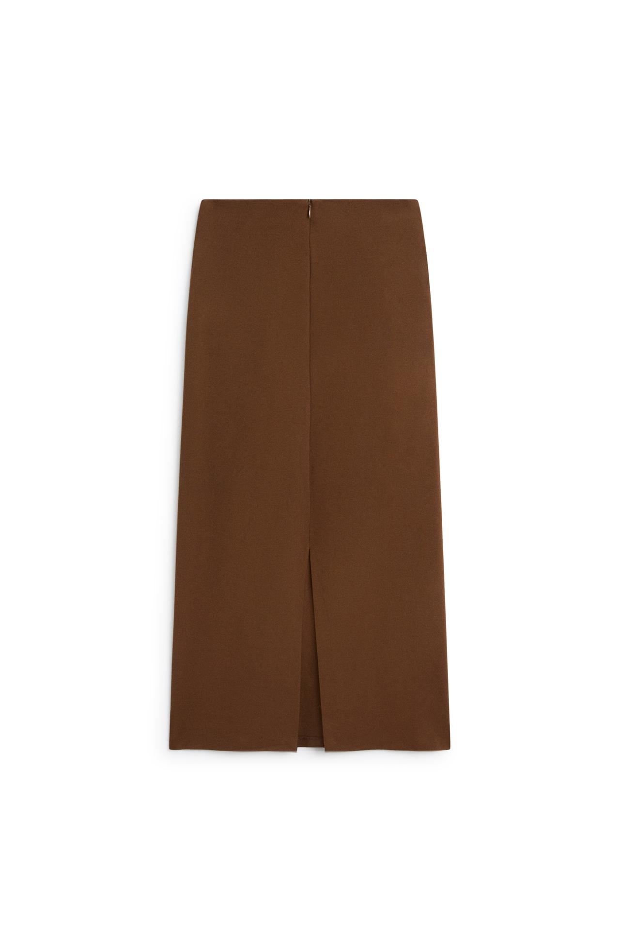 Stretch wool blend midi skirt - LIMITED EDITION — Tobacco brown