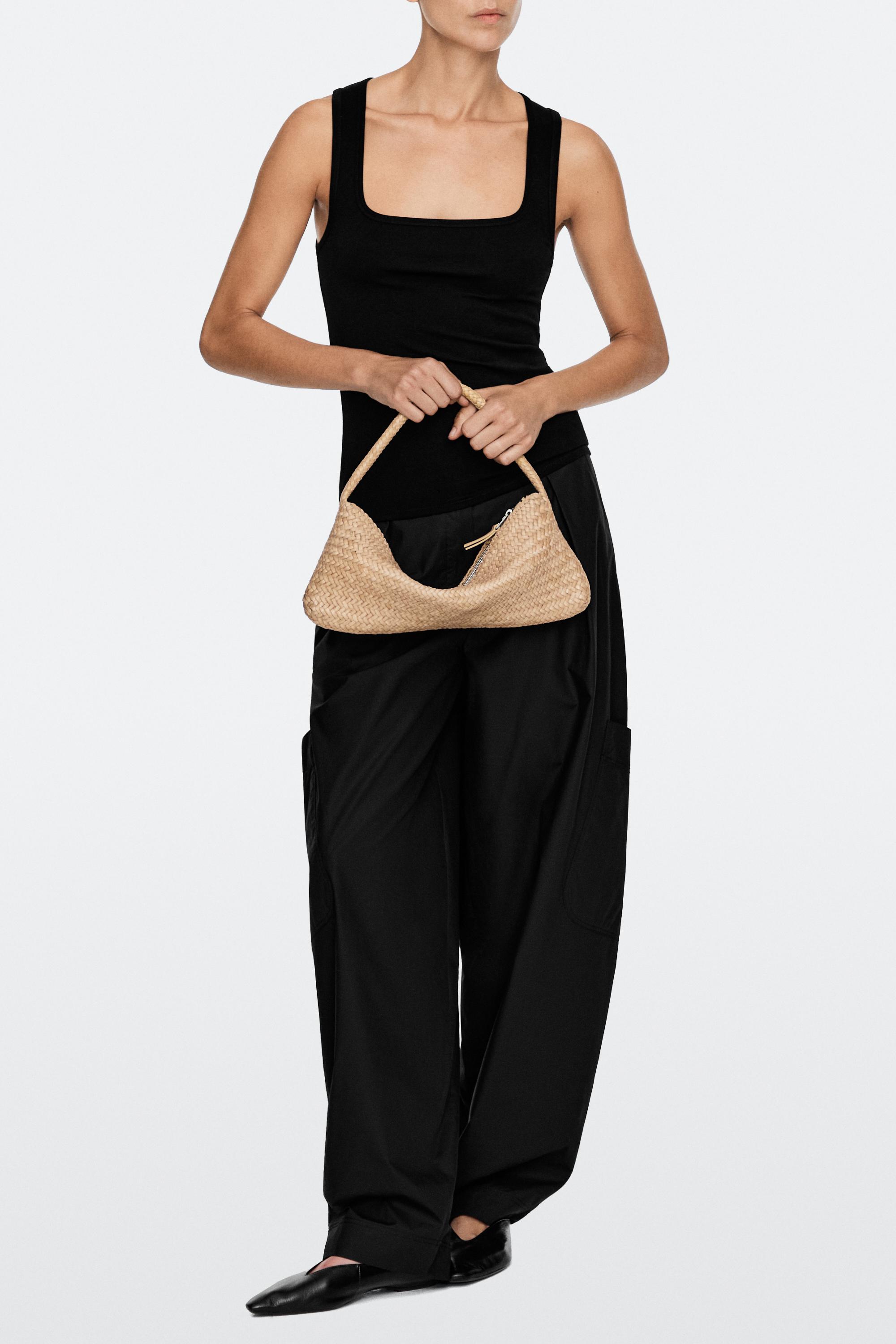 Nappa leather woven croissant bag — WHITE