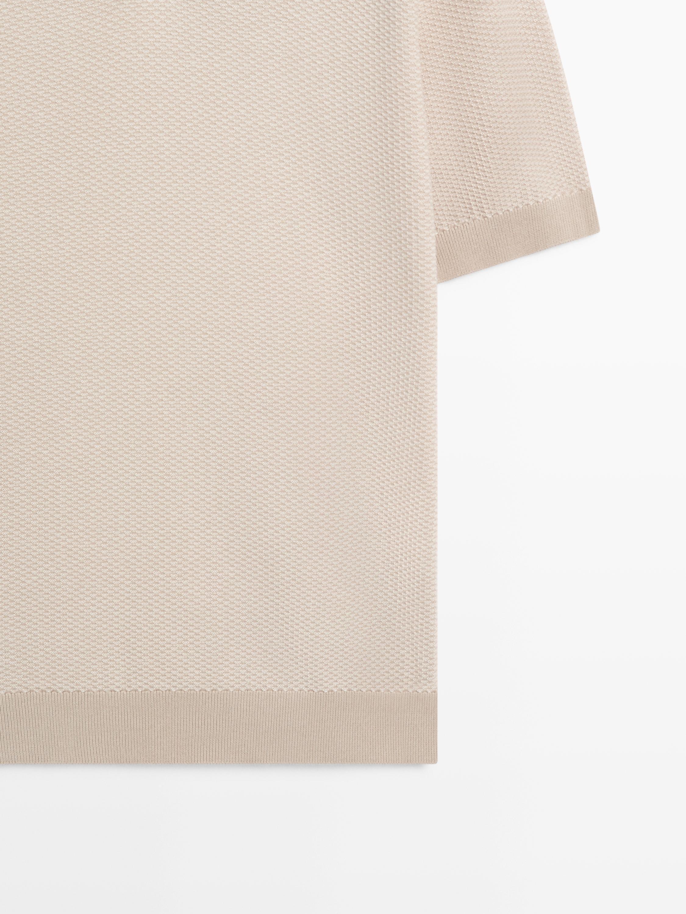 100% cotton textured knit polo sweater — BEIGE