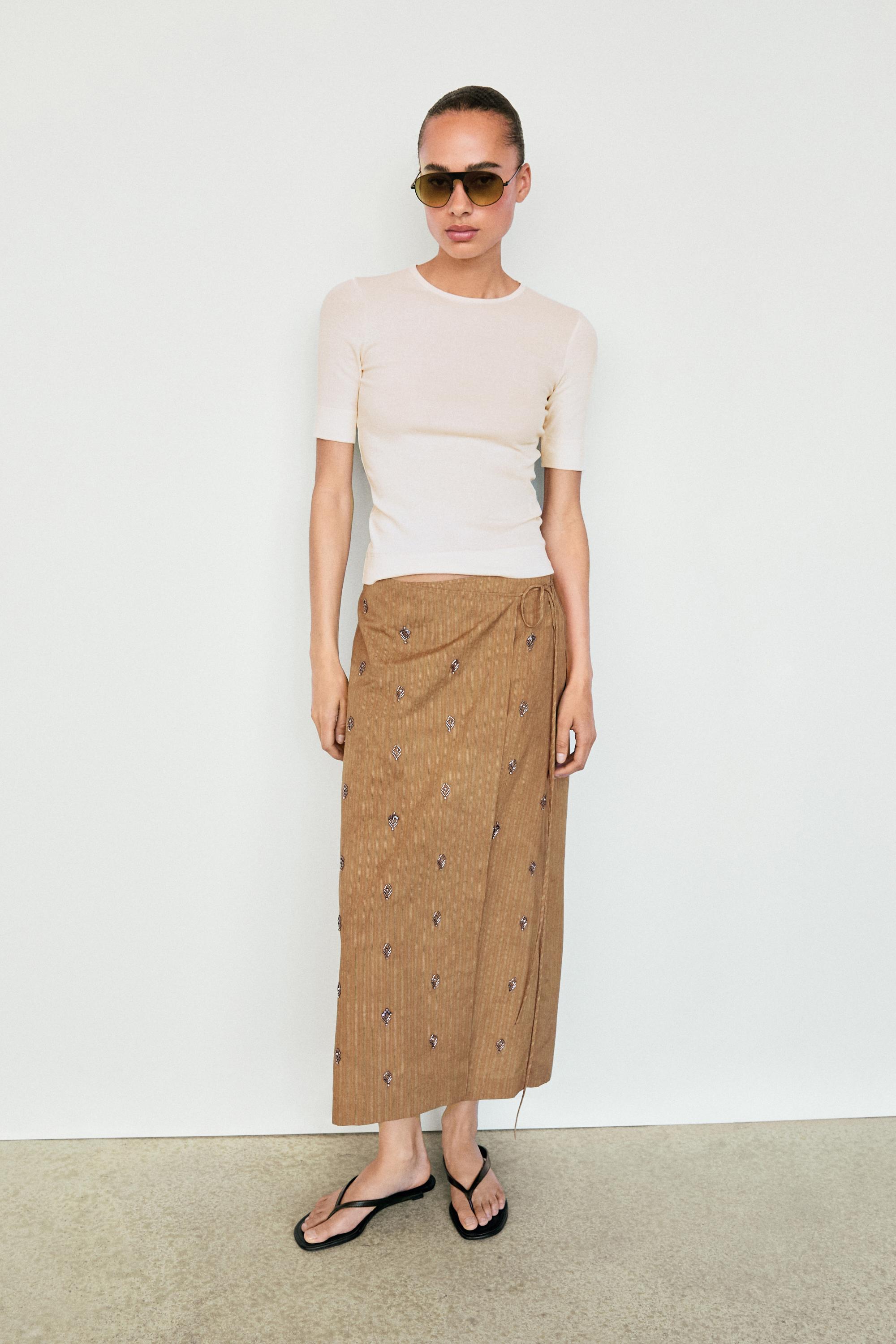 Midi pareo skirt with appliqués — MUSTARD YELLOW