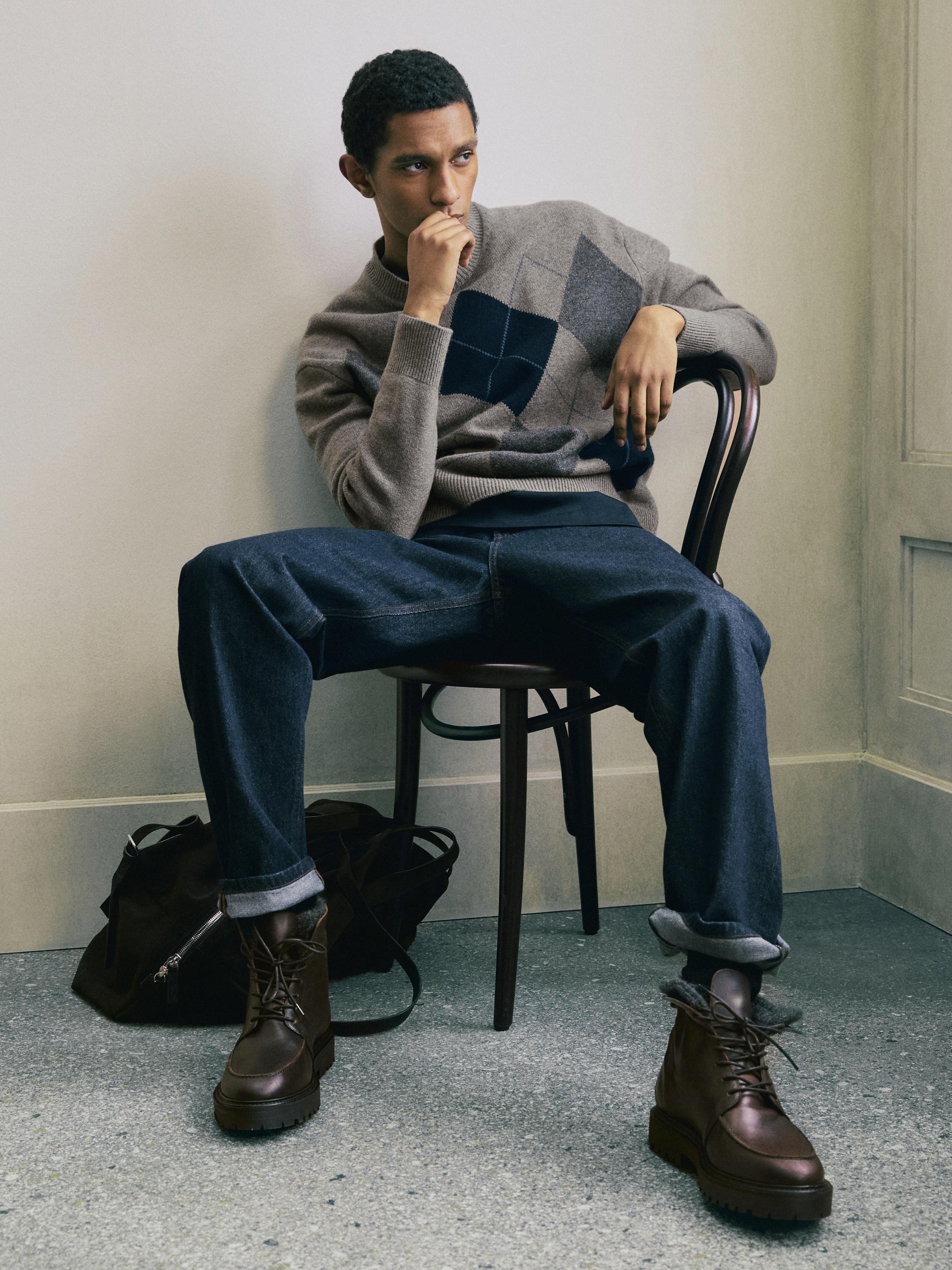 Wool blend crew neck knit sweater — DARK KHAKI