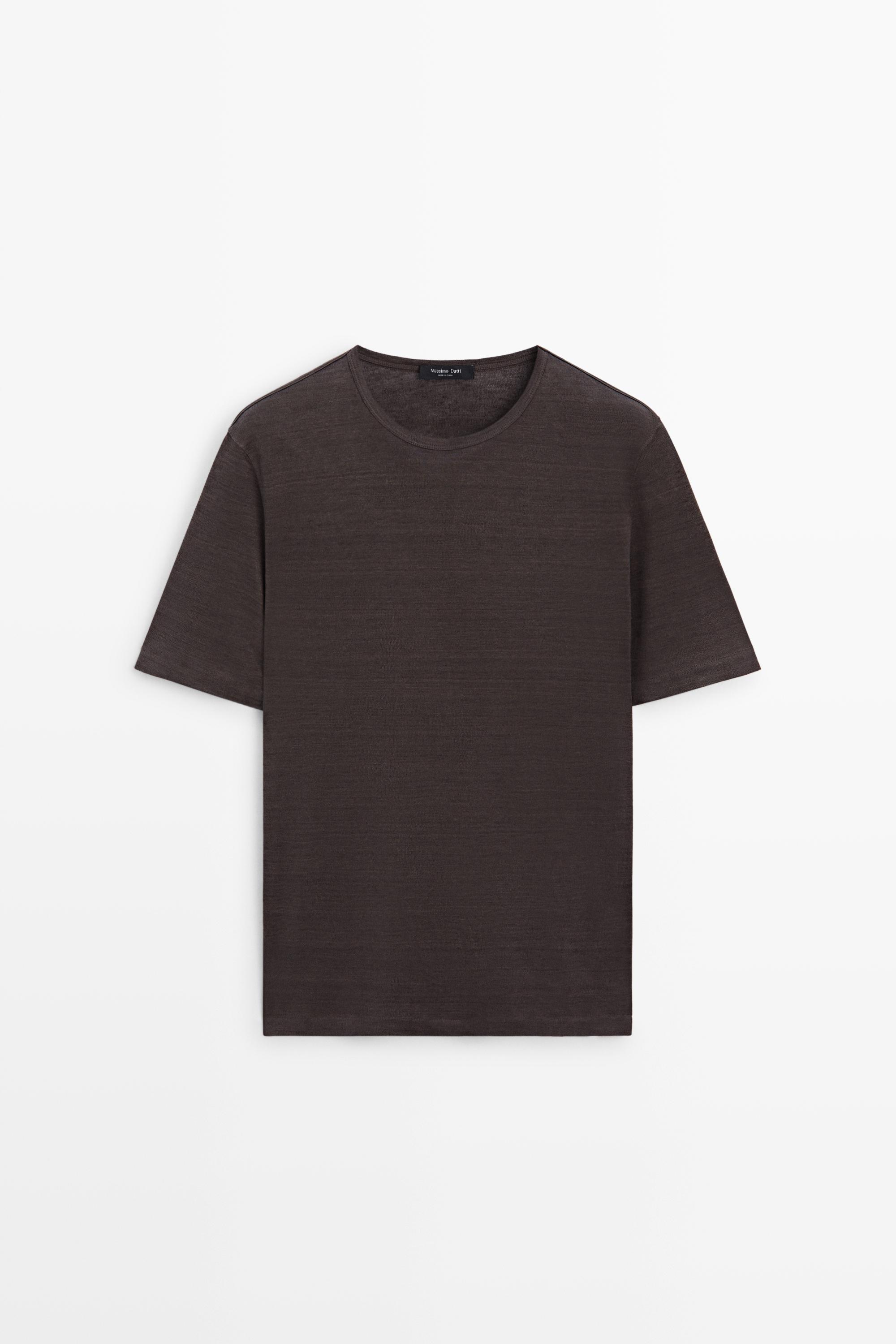 100% linen short sleeve T-shirt — BROWN
