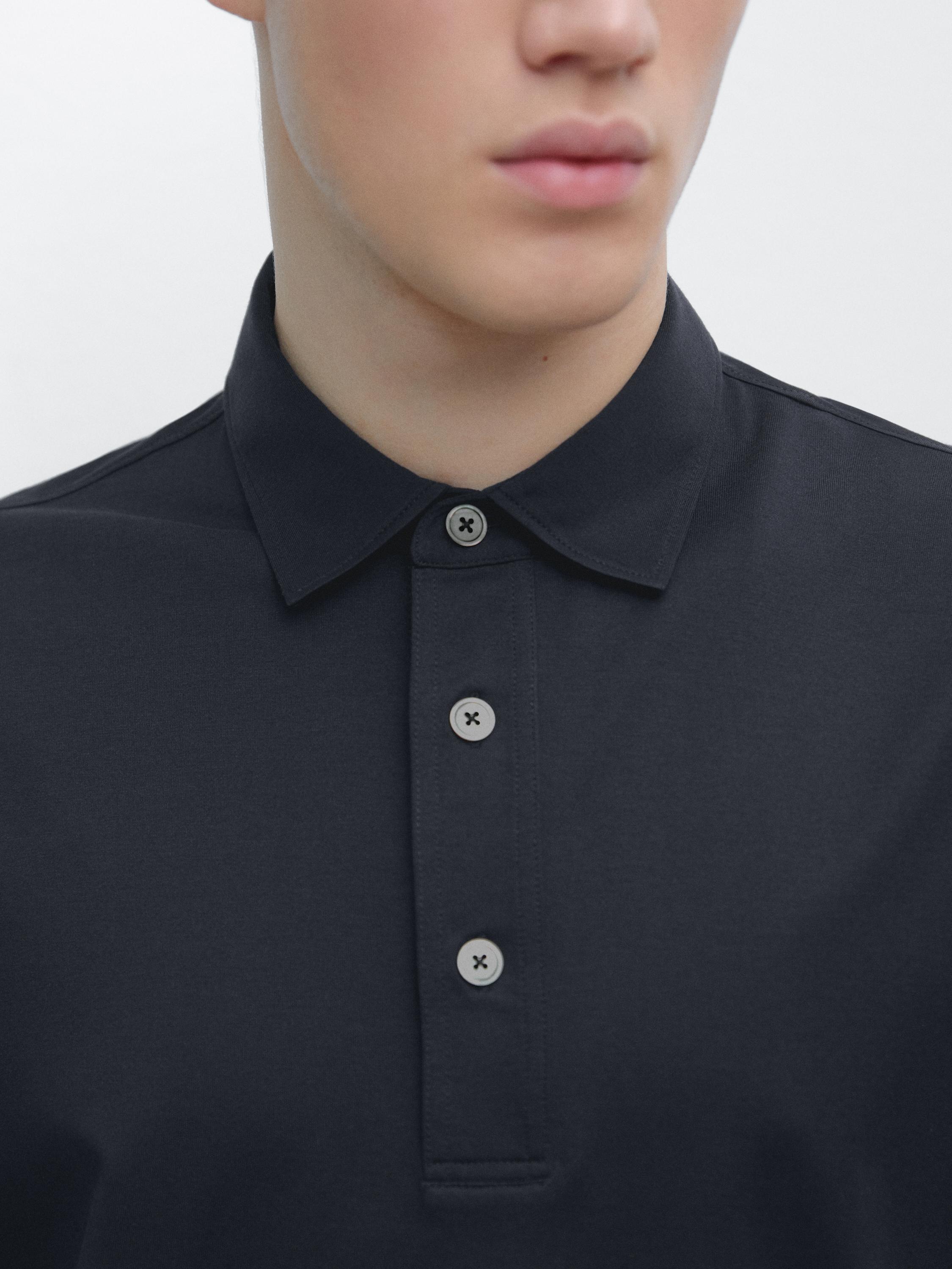 Cotton blend short sleeve polo shirt — NAVY BLUE