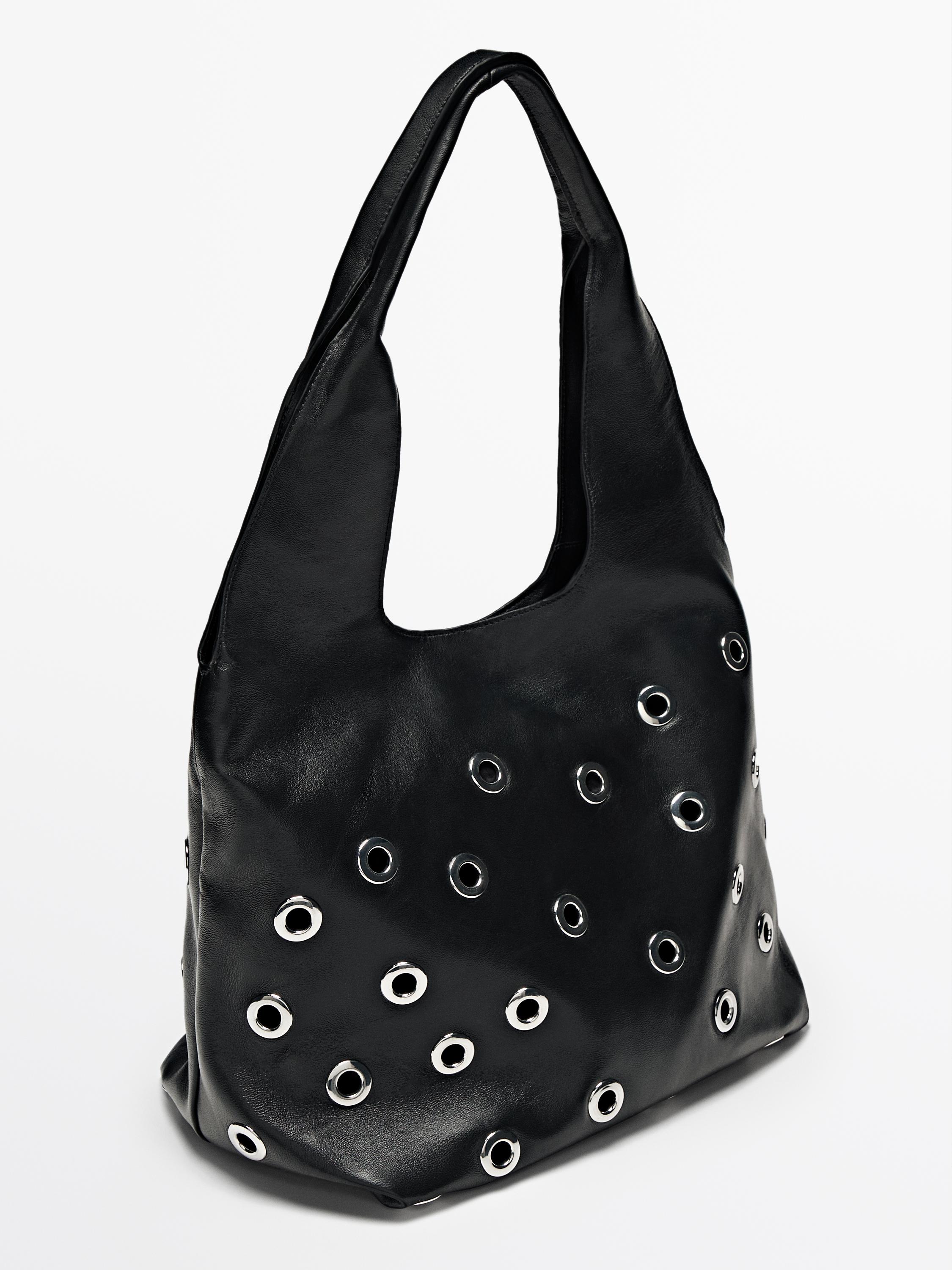 Nappa leather bag with eyelets