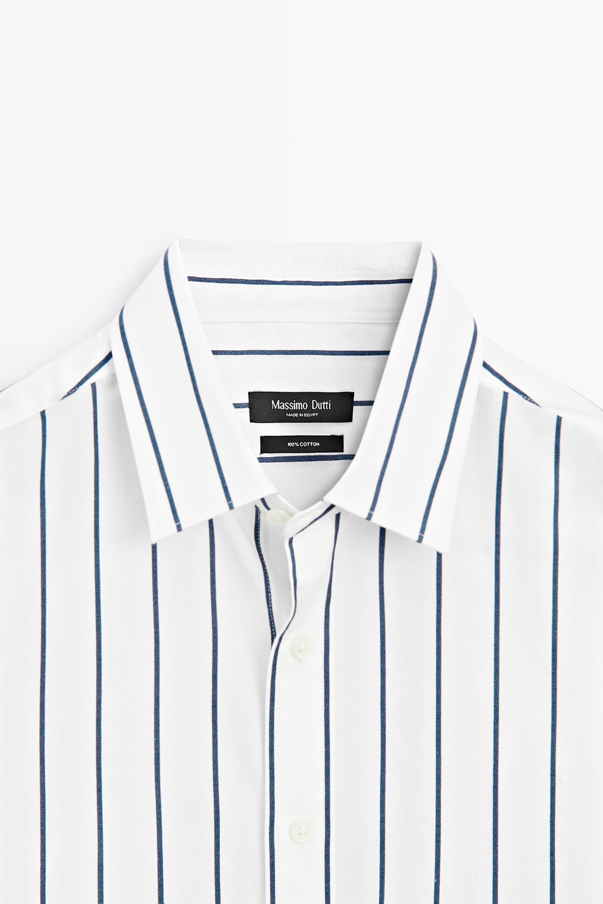 100% cotton relaxed fit striped shirt — WHITE