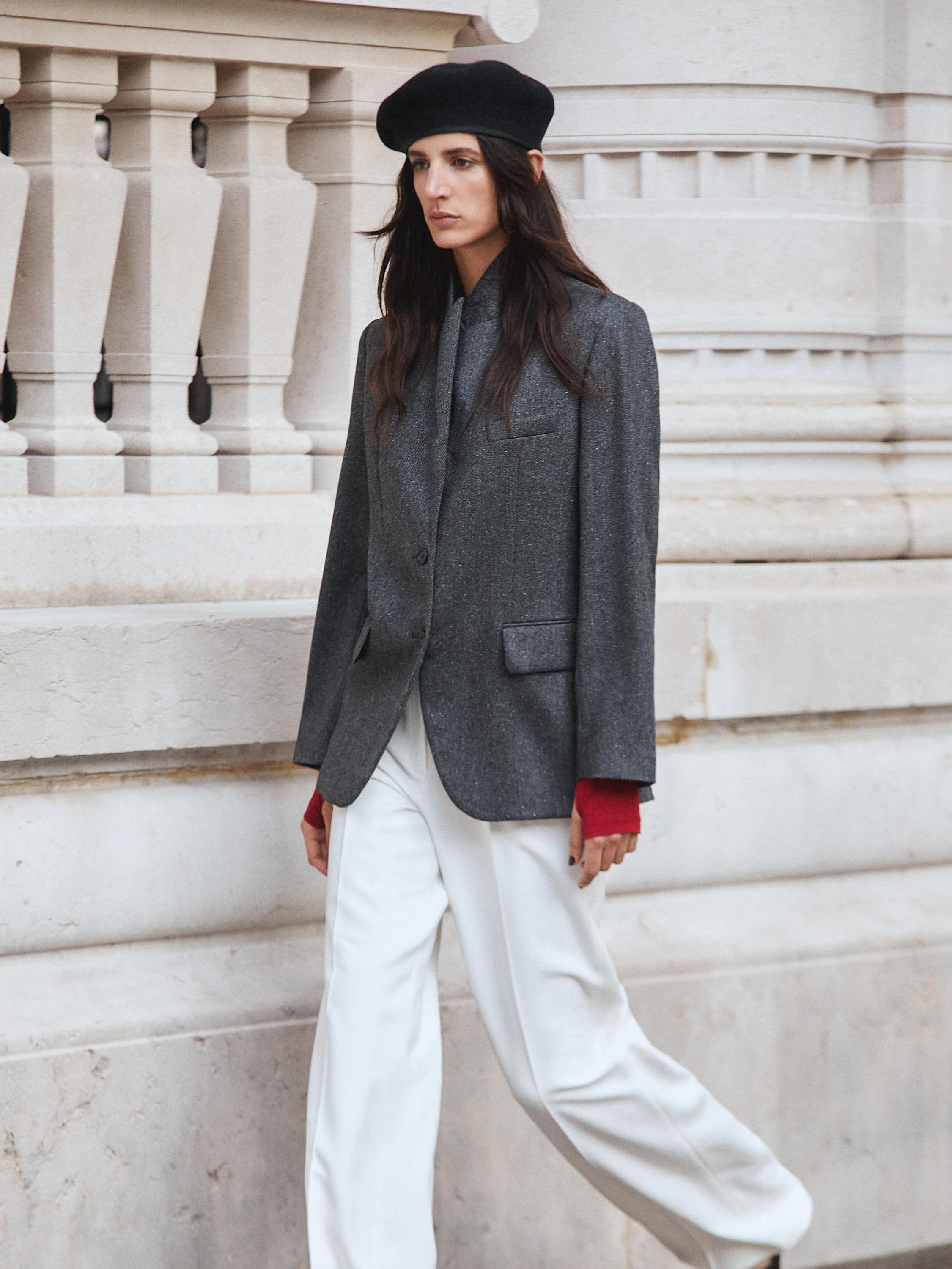 Wool blend herringbone suit blazer