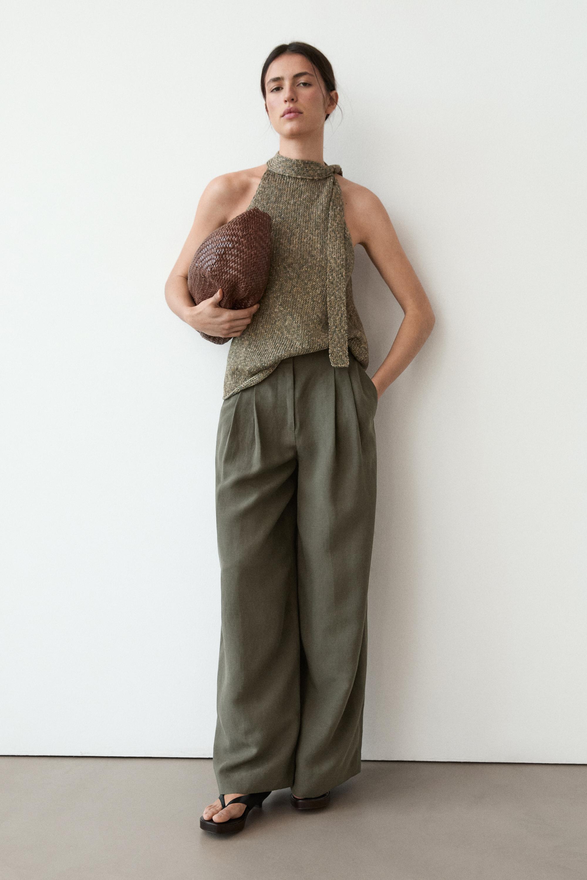 100% cotton halter top with tie detail — GREEN