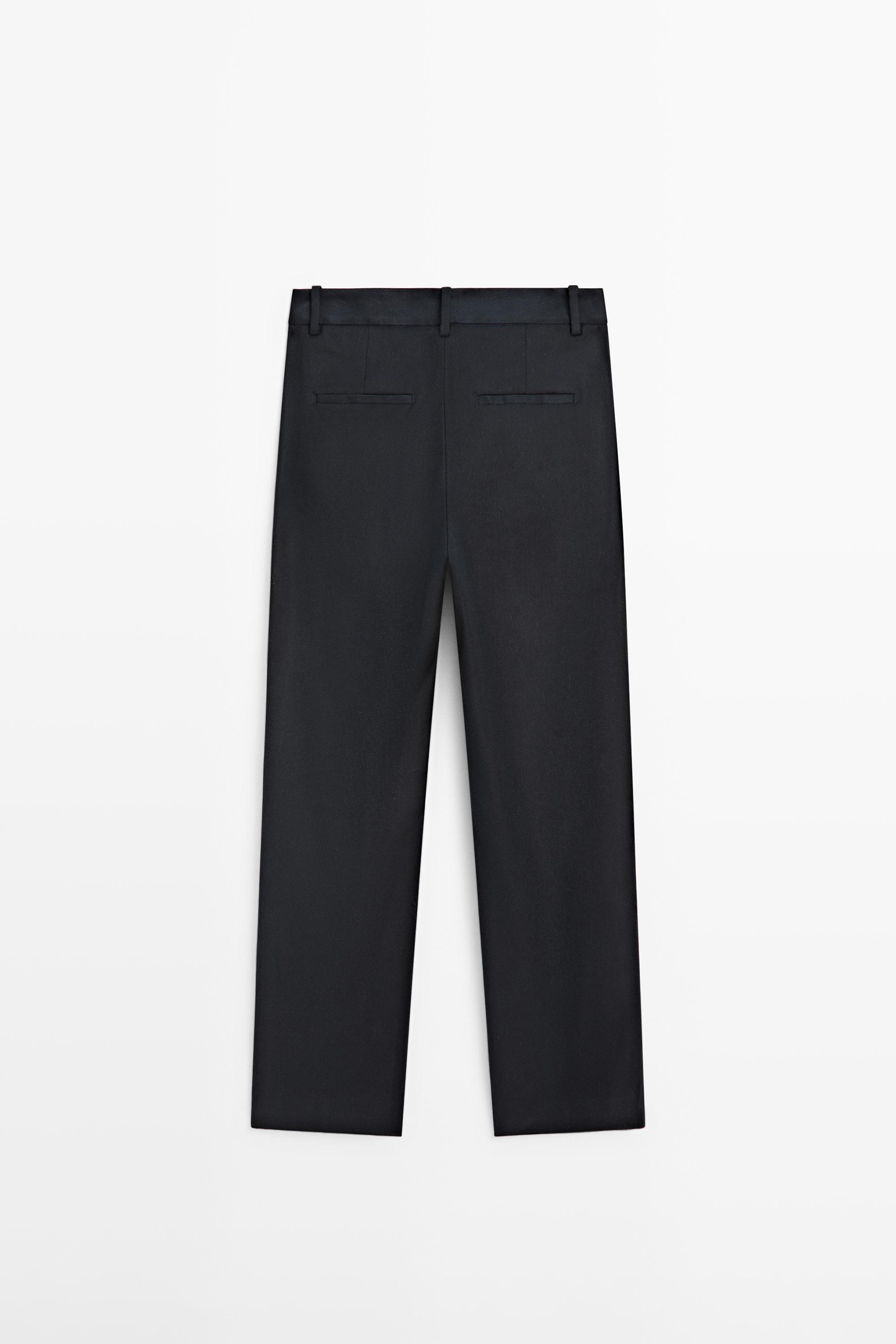 Straight-leg linen blend trousers — NAVY BLUE