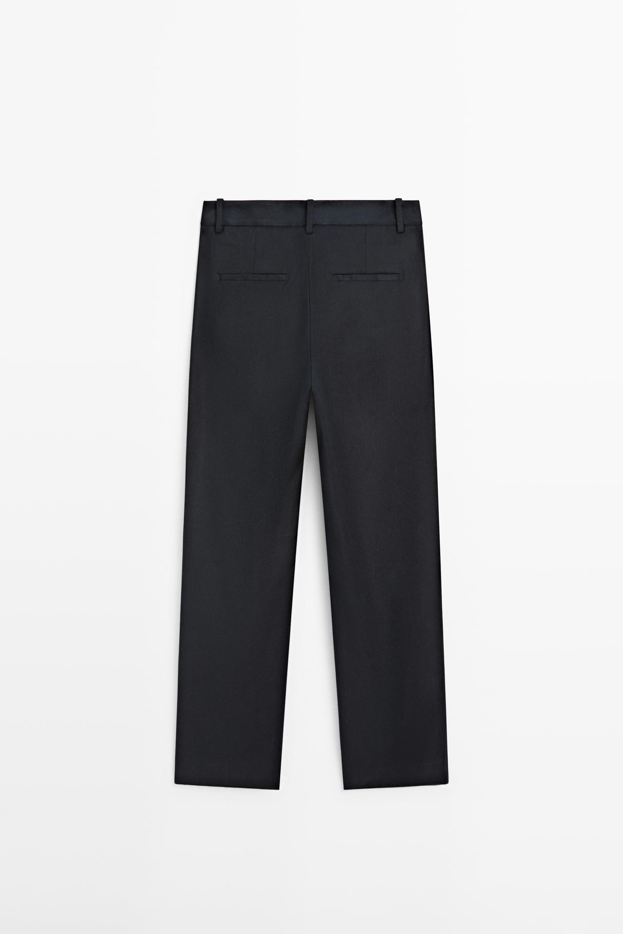 Straight-leg linen blend trousers — NAVY BLUE