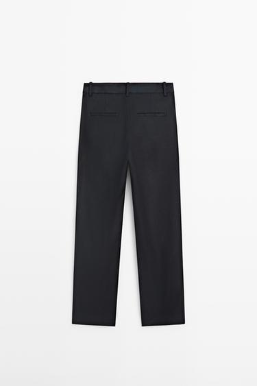Straight-leg linen blend trousers — NAVY BLUE 6
