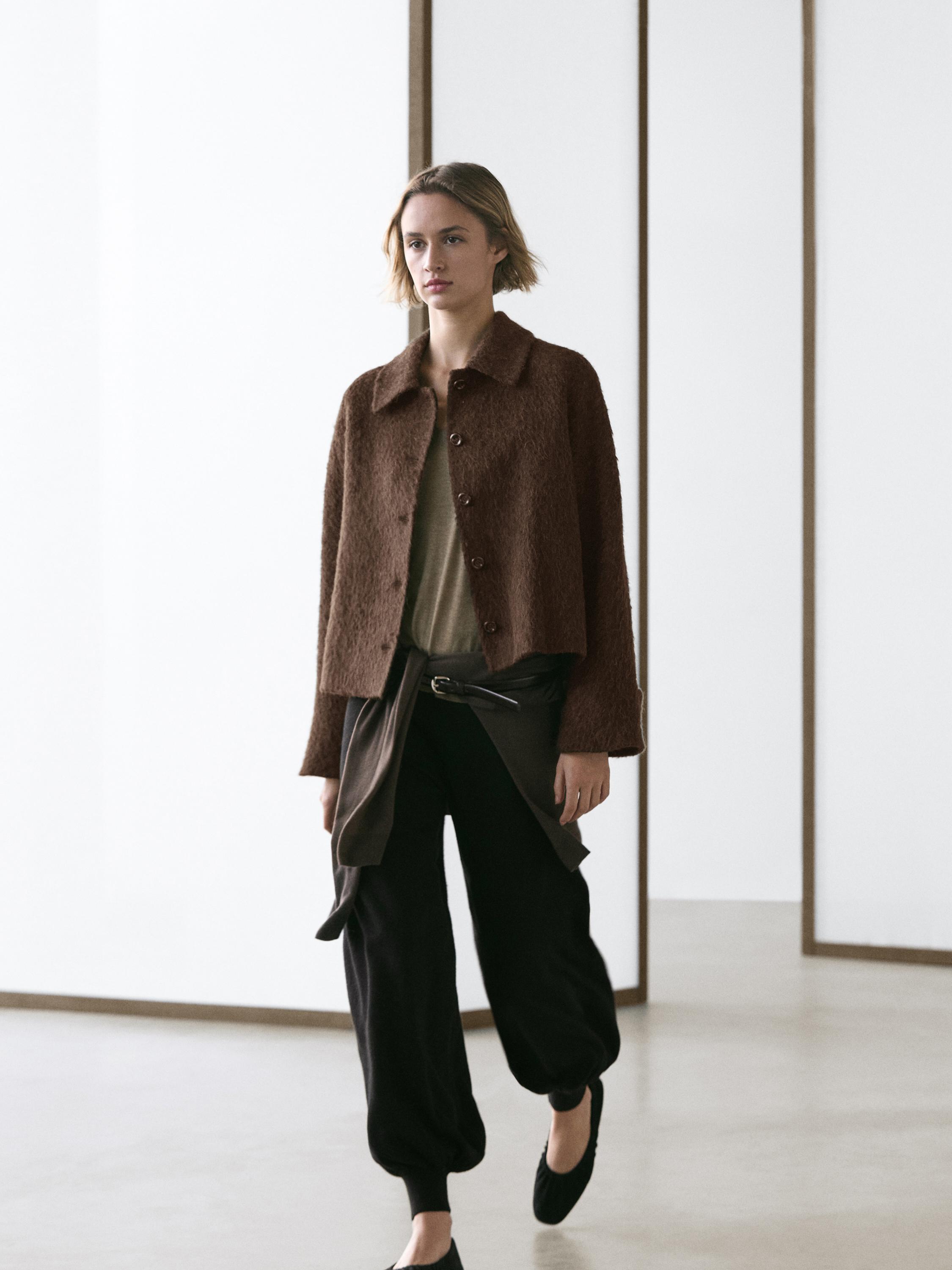 Giacca con colletto chemisier in lana e alpaca