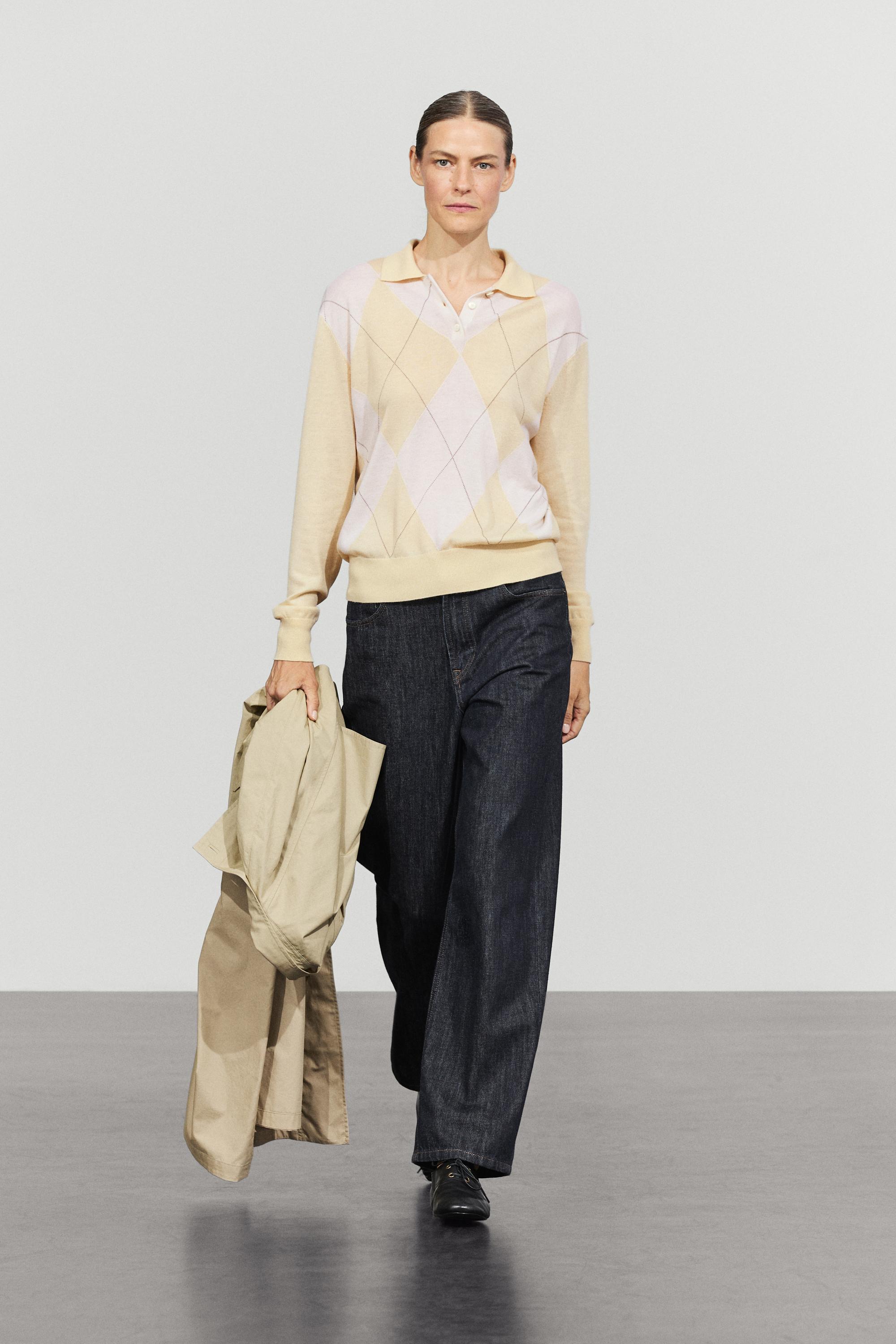 Argyle knit polo sweater