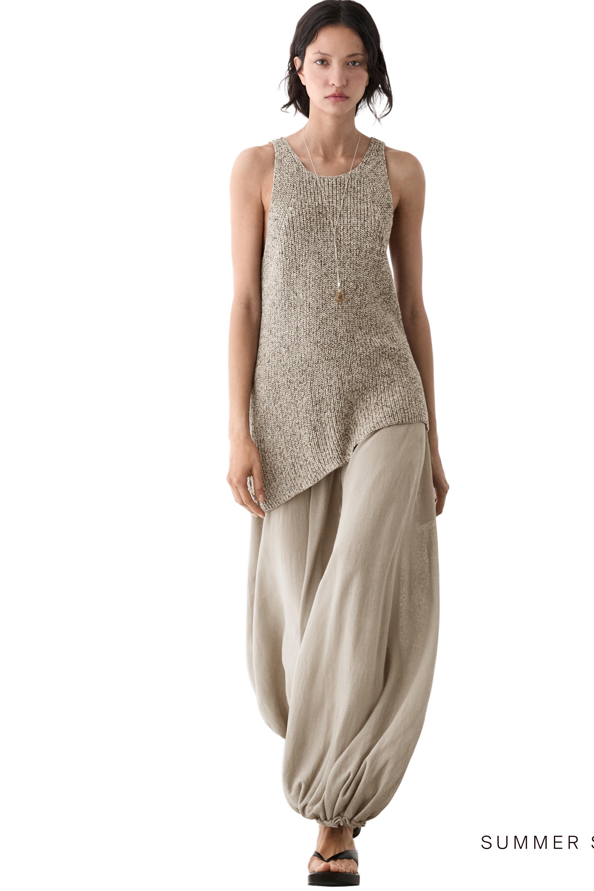 Asymmetric knit top — STONE
