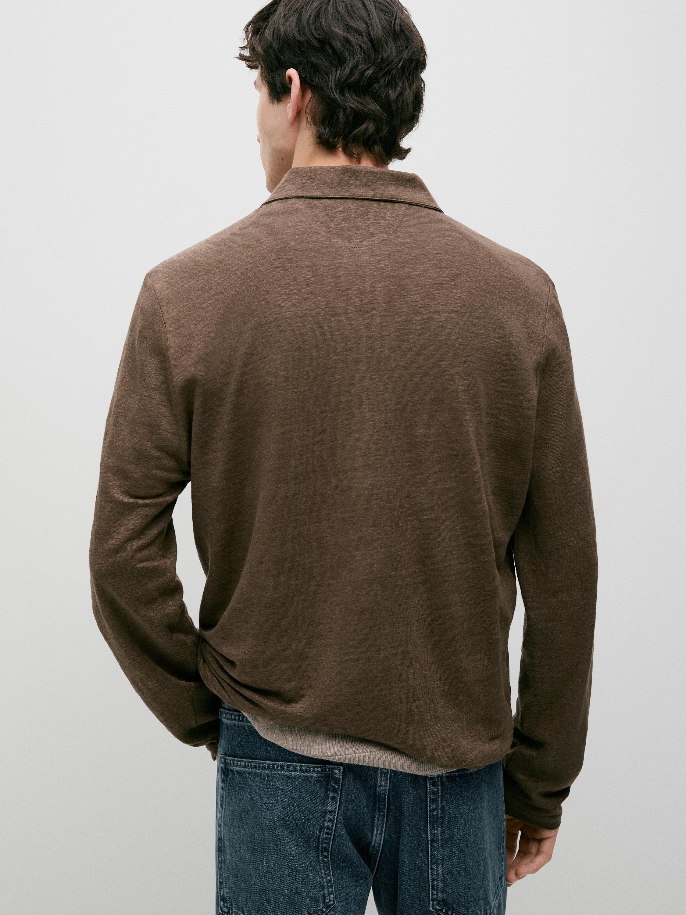 100% linen long sleeve polo shirt — OIL