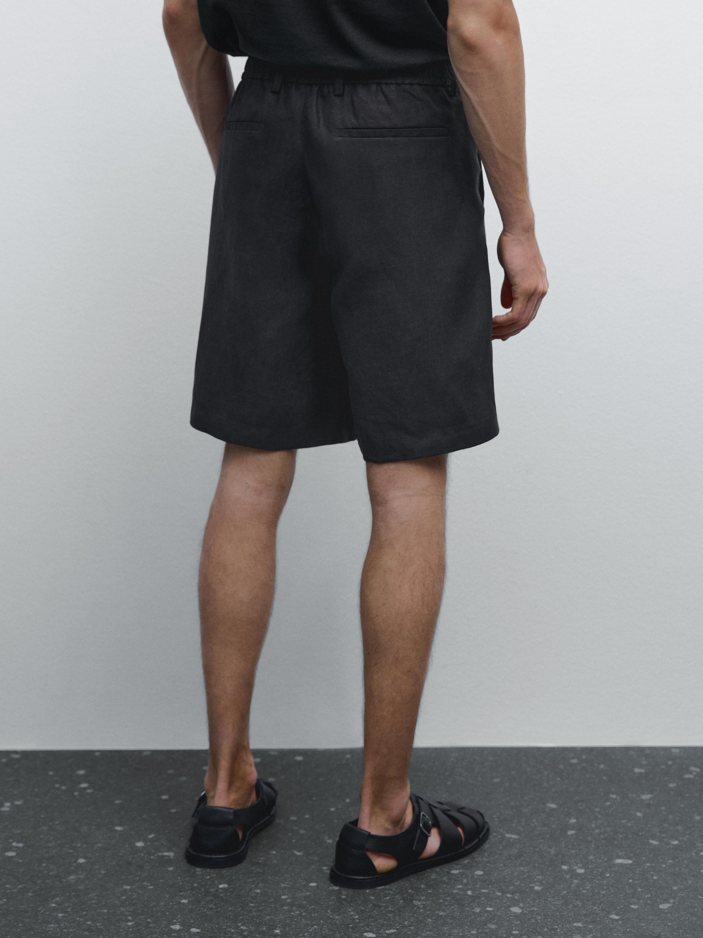 100% linen semi-jogger fit Bermuda shorts