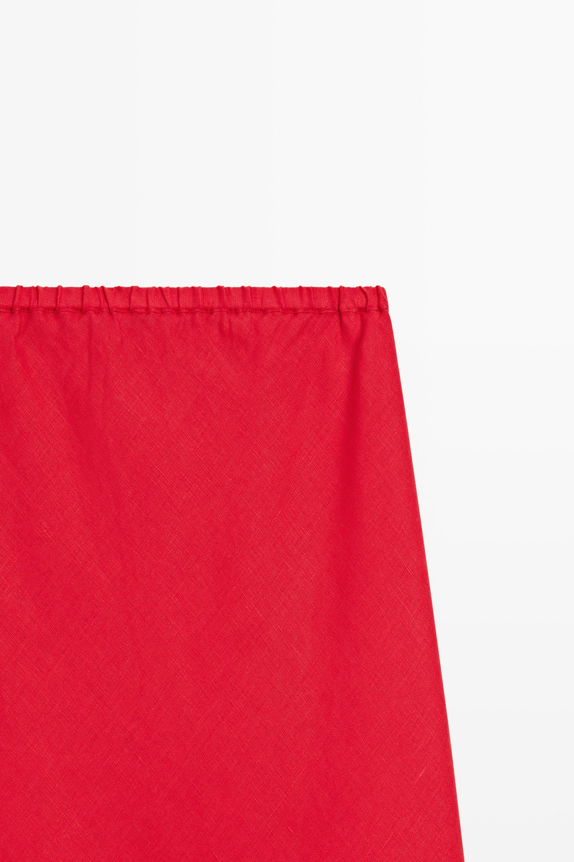 100% linen elasticated midi skirt — RED