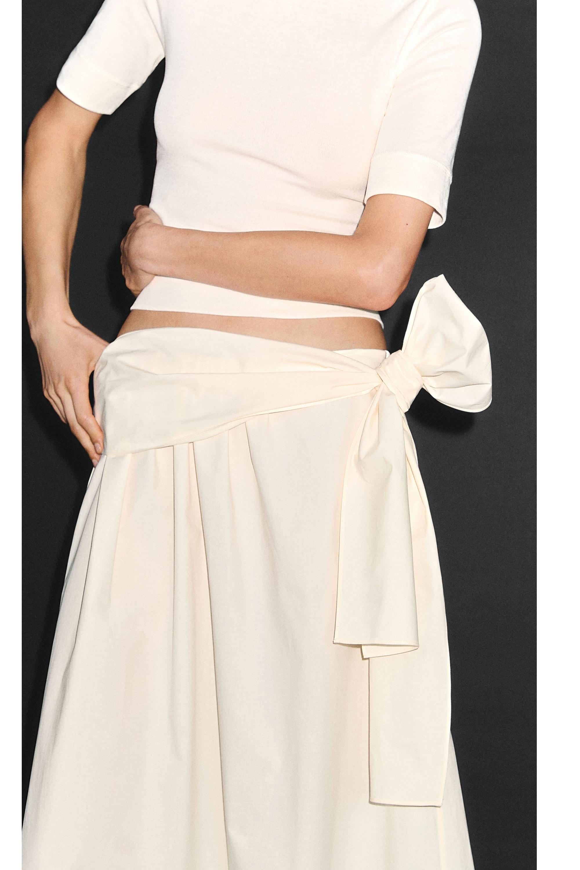 Flowing skirt with scarf detail — CREAM