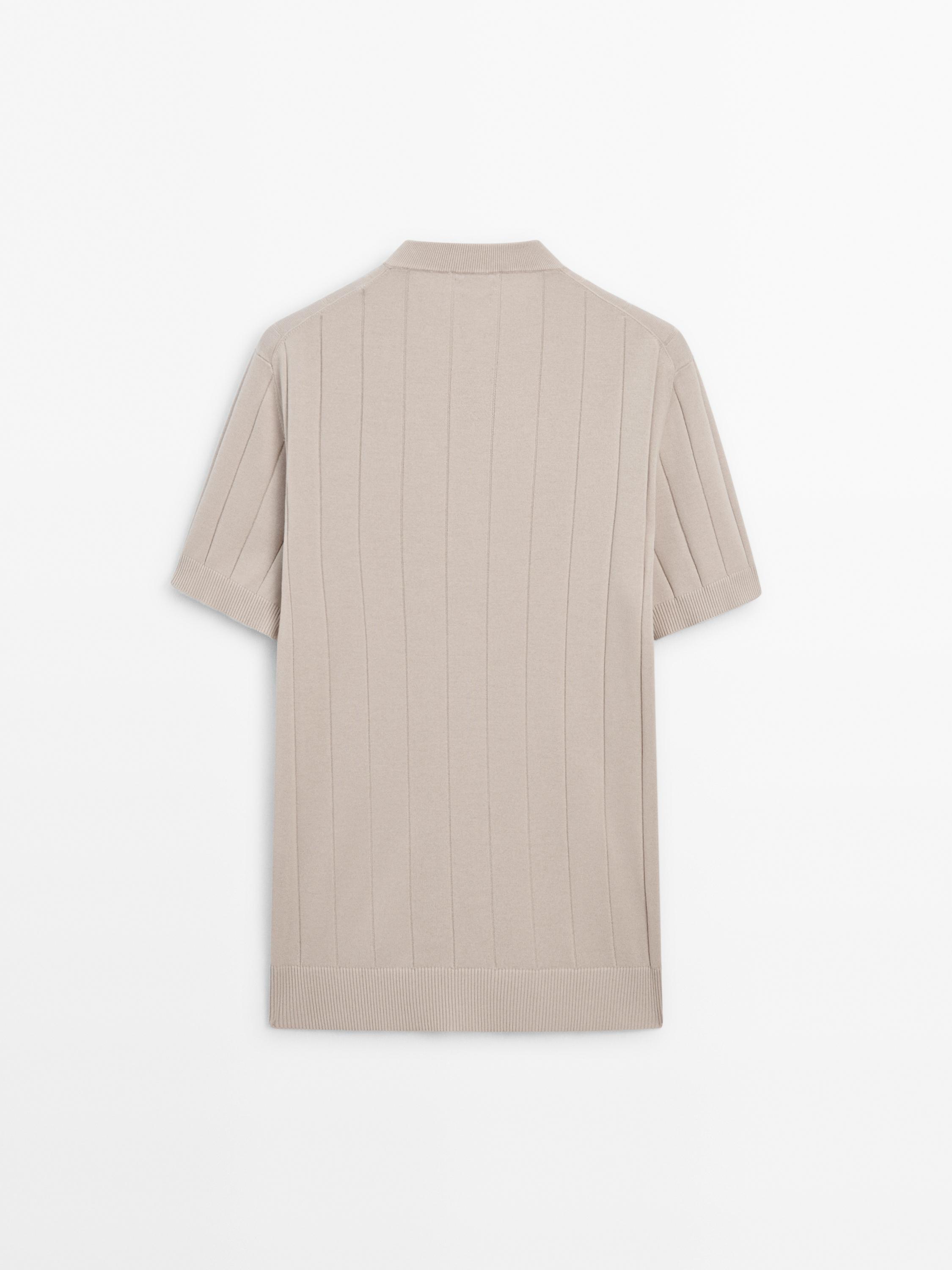 Short sleeve ribbed knit polo shirt