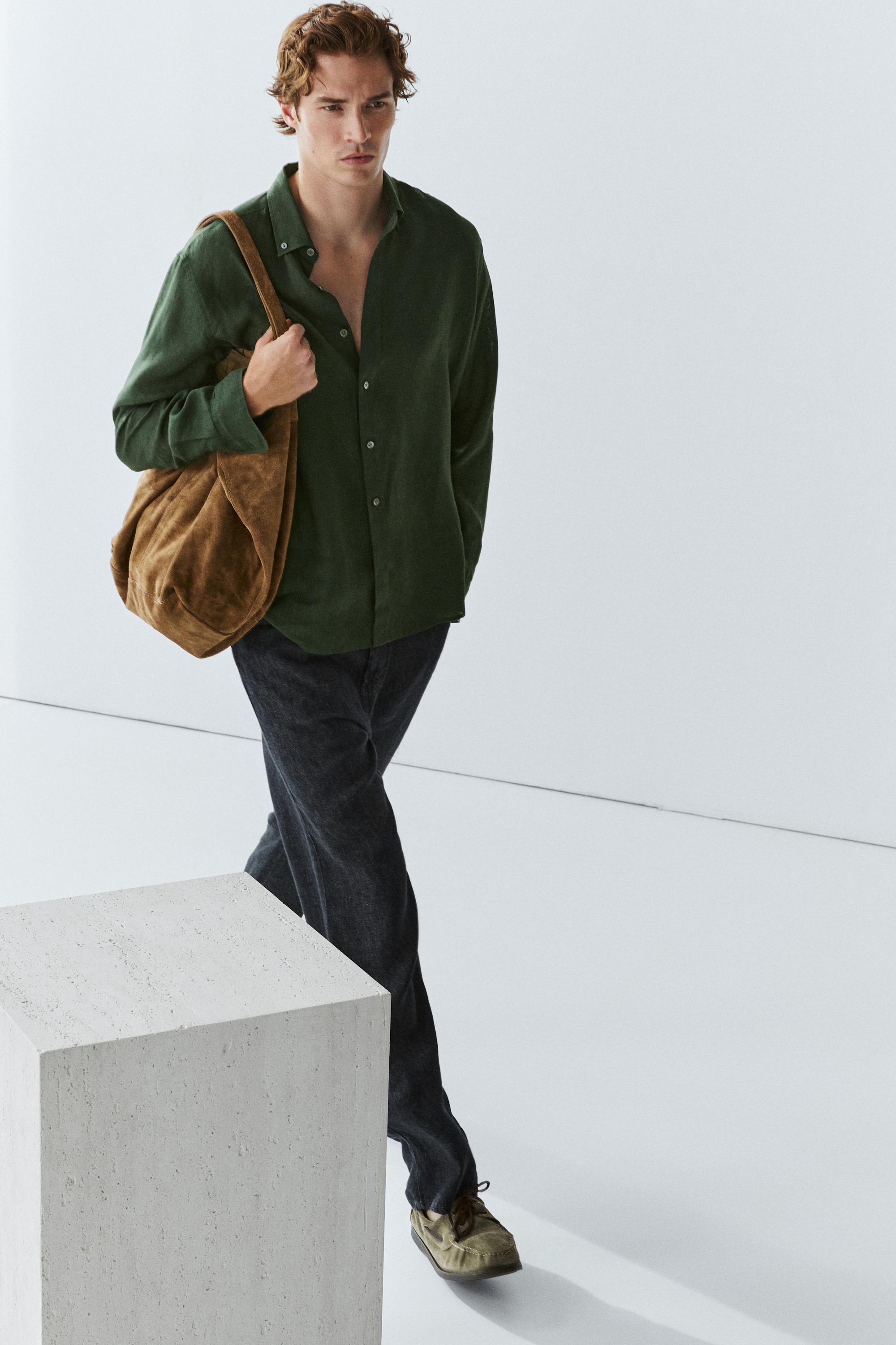 100% linen regular fit shirt — BLUISH GREEN