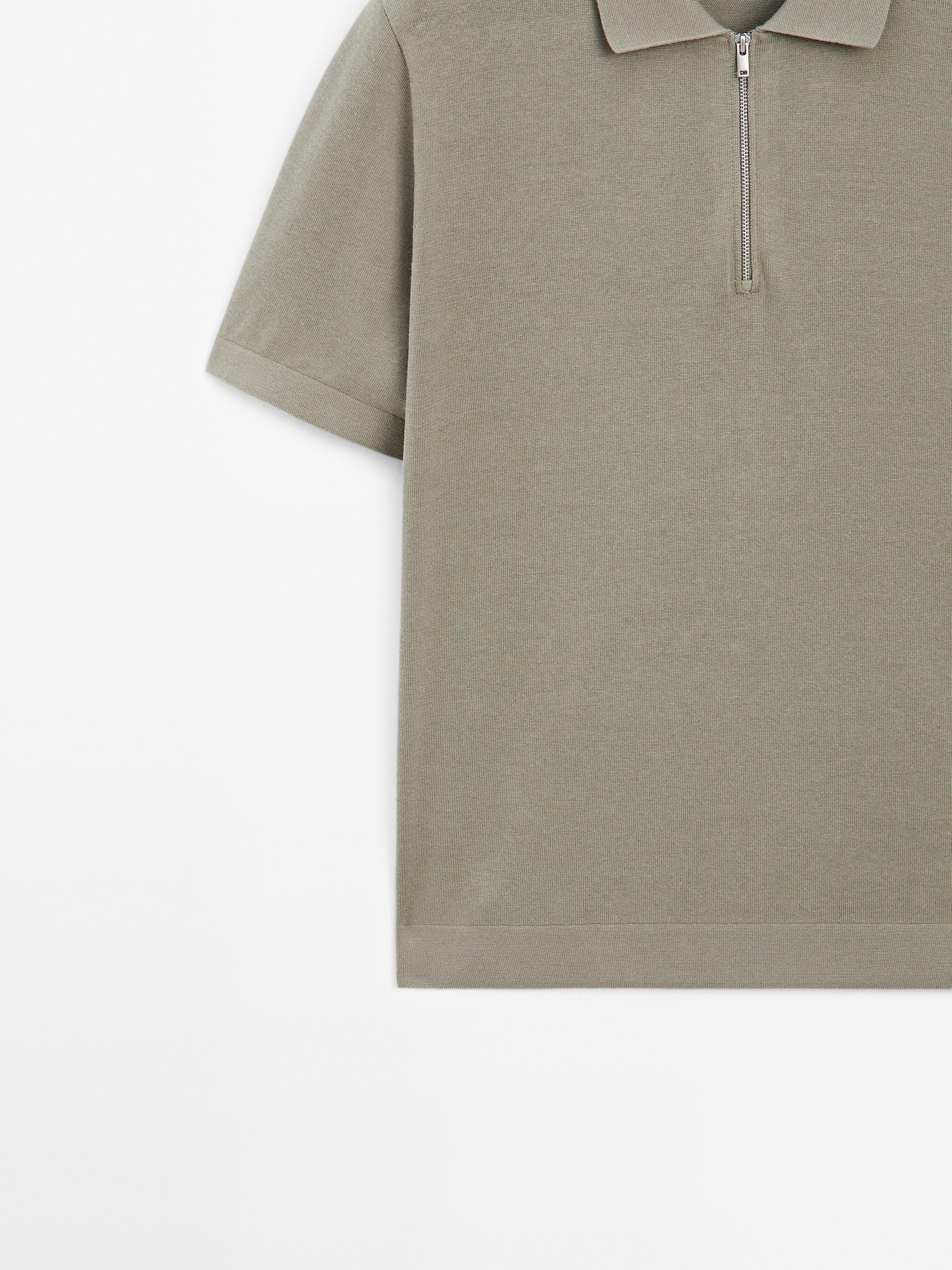 Cotton knit quarter-zip polo shirt