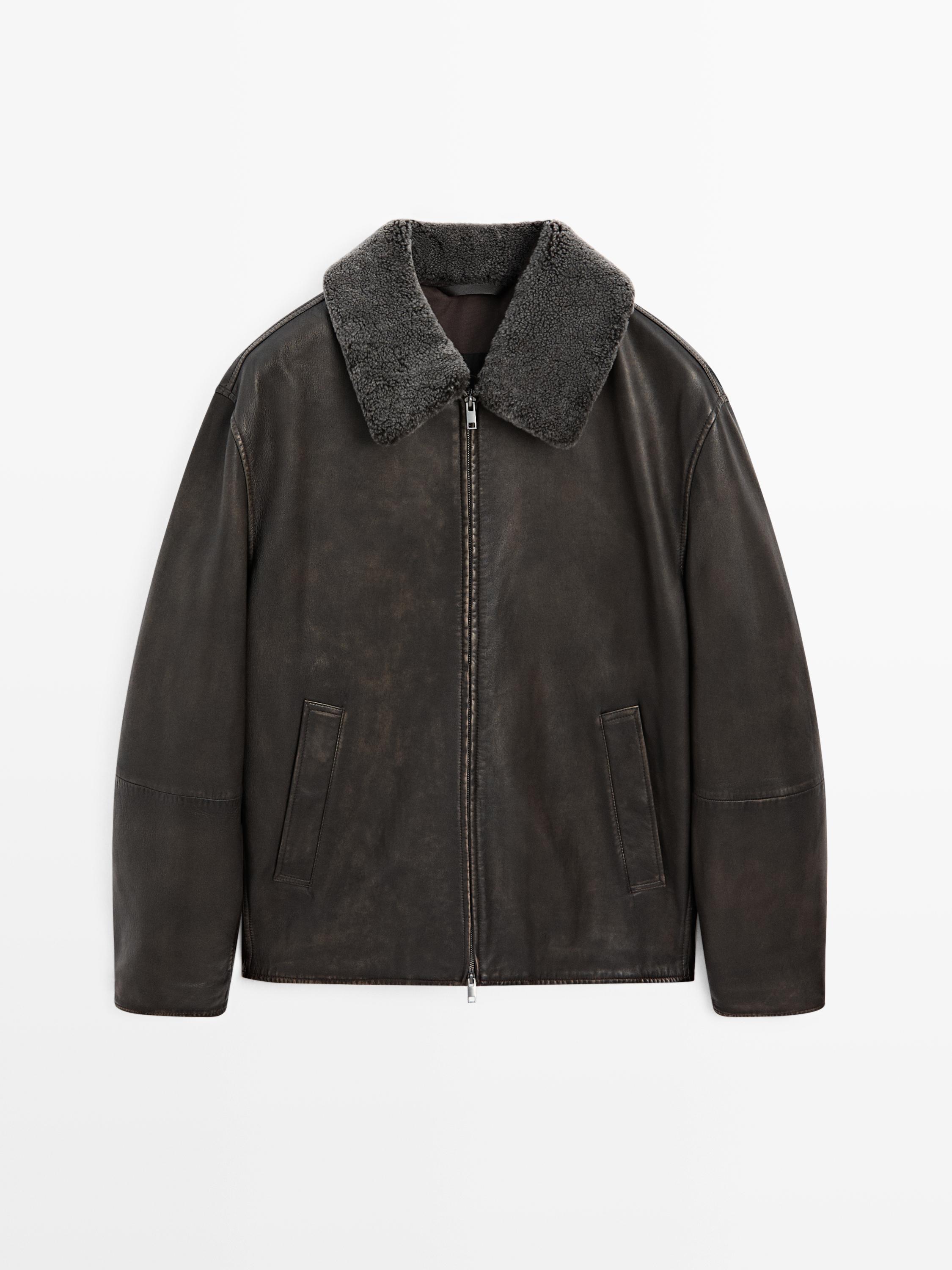 Jaket kulit nappa dengan kerah kulit domba
