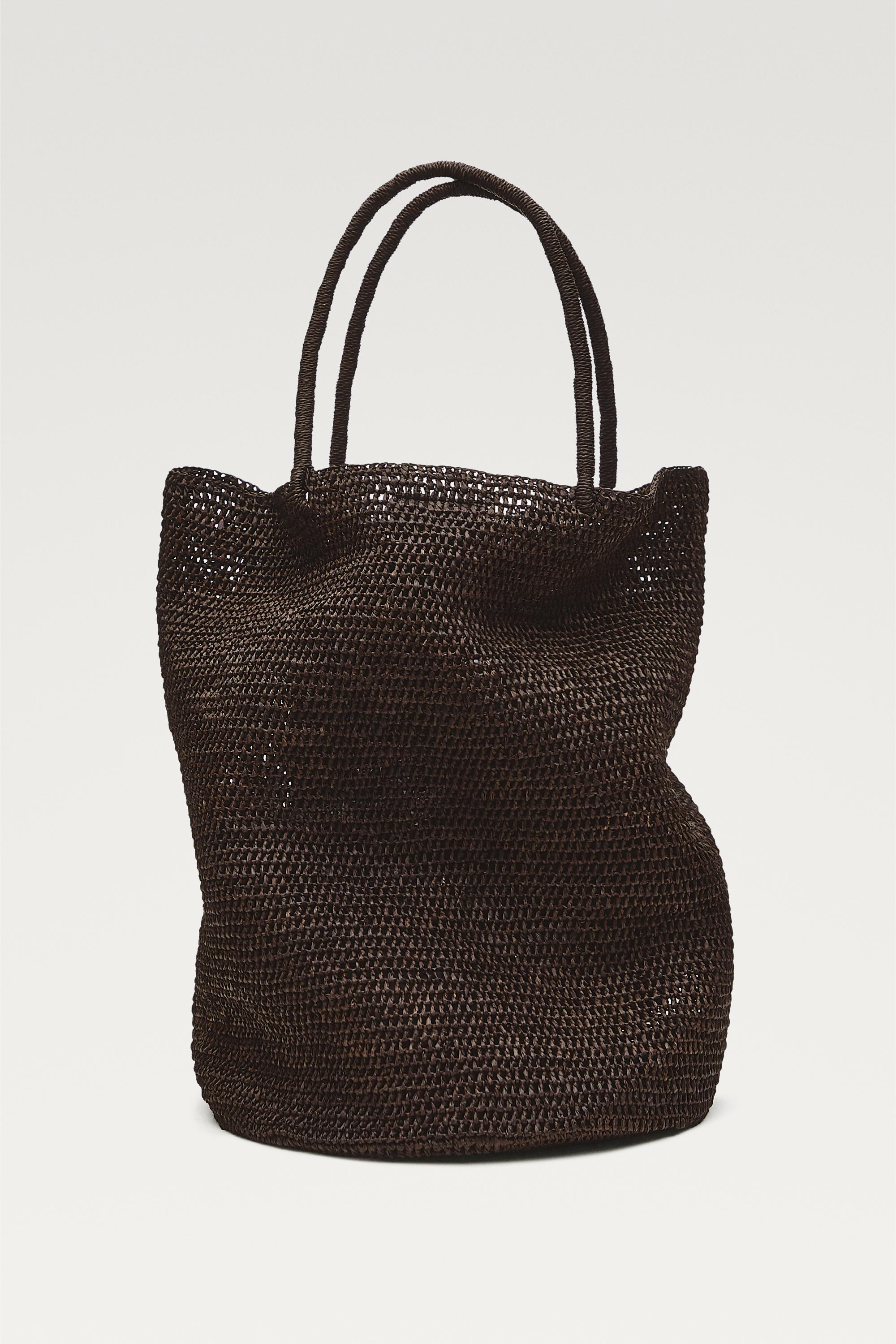 Raffia bucket tote bag — BROWN
