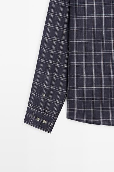 100% linen relaxed fit check shirt — BLUE 8