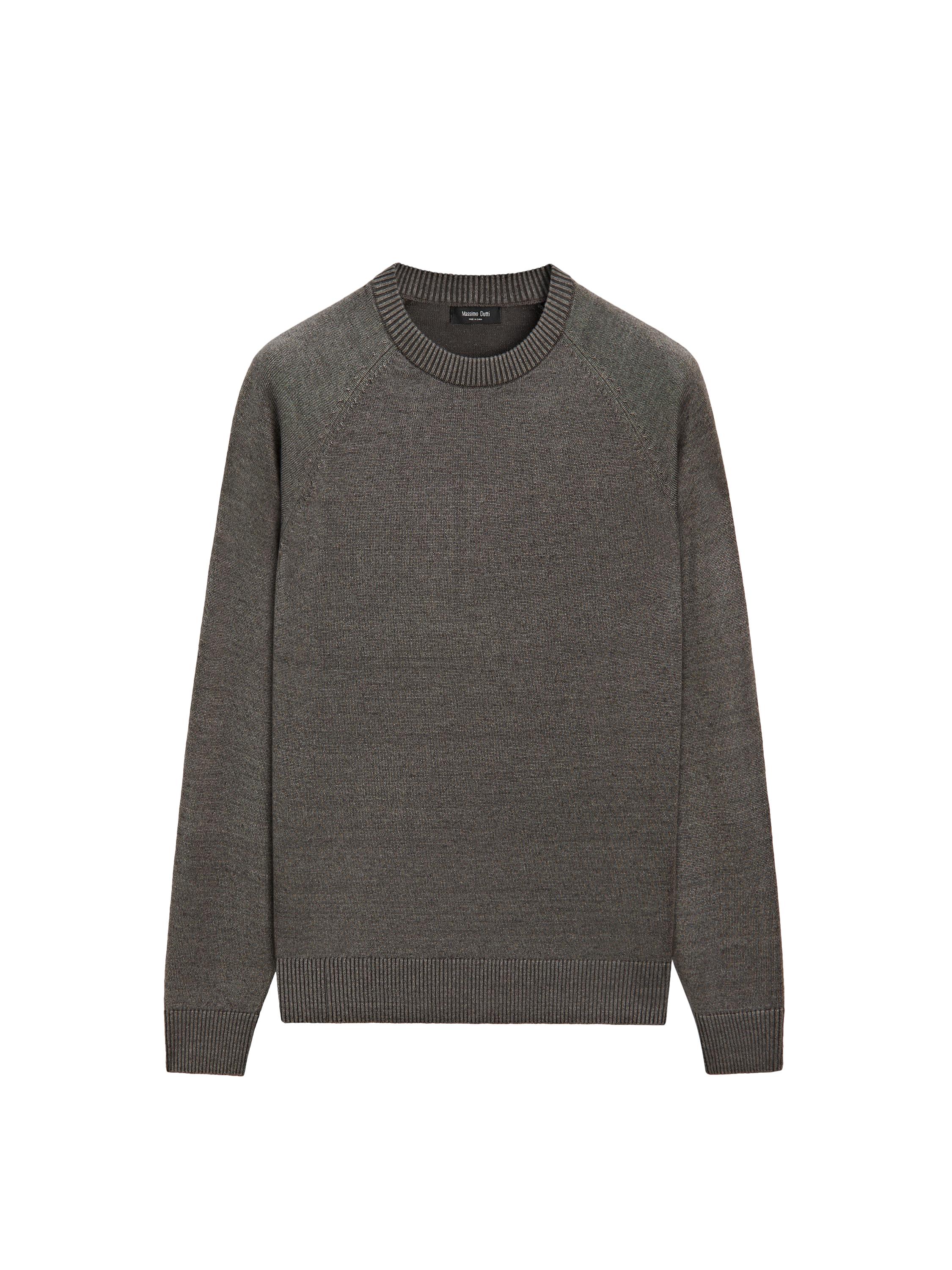Cotton blend knit sweater — Greyish green