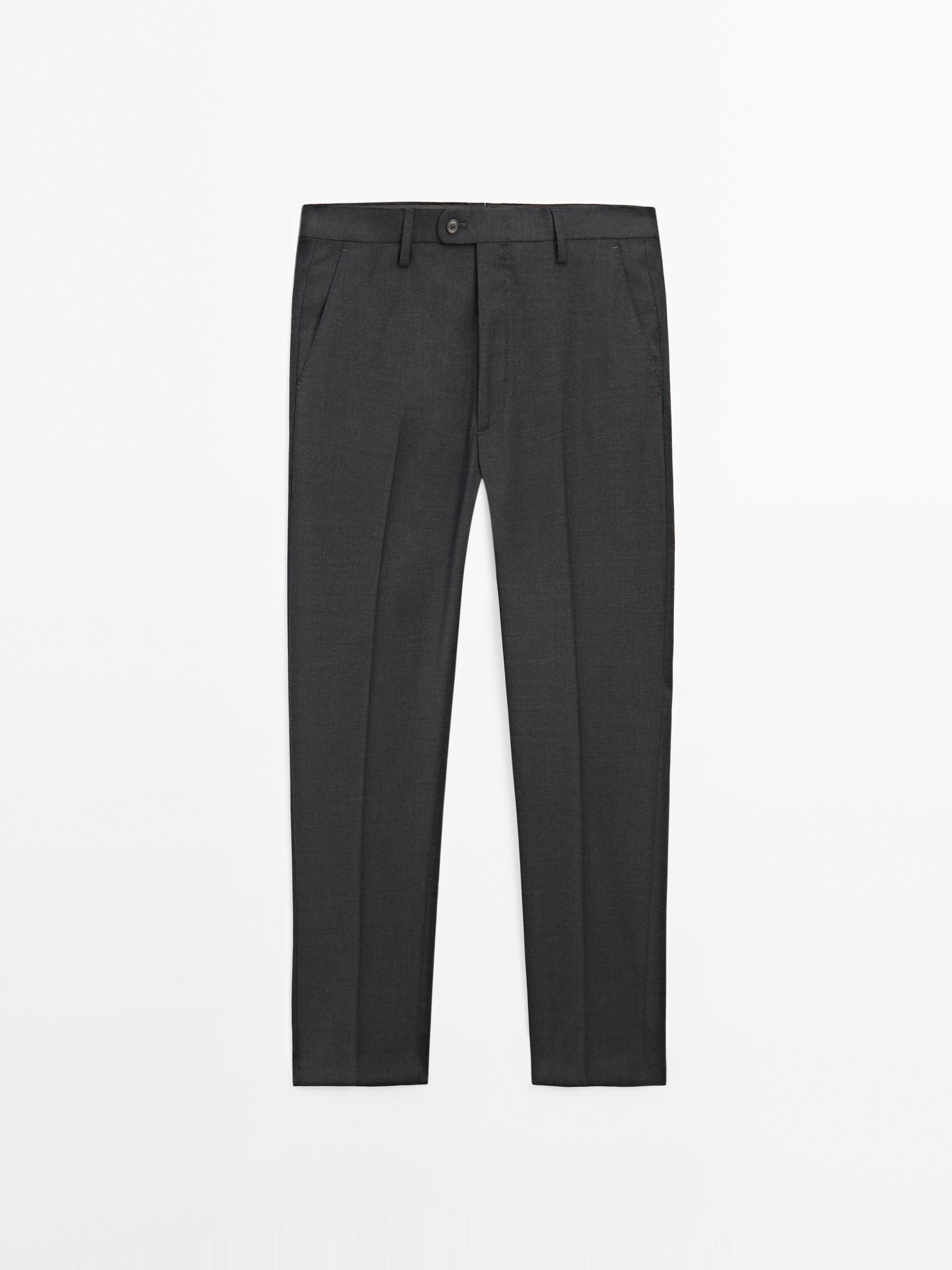 Plain wool suit trousers