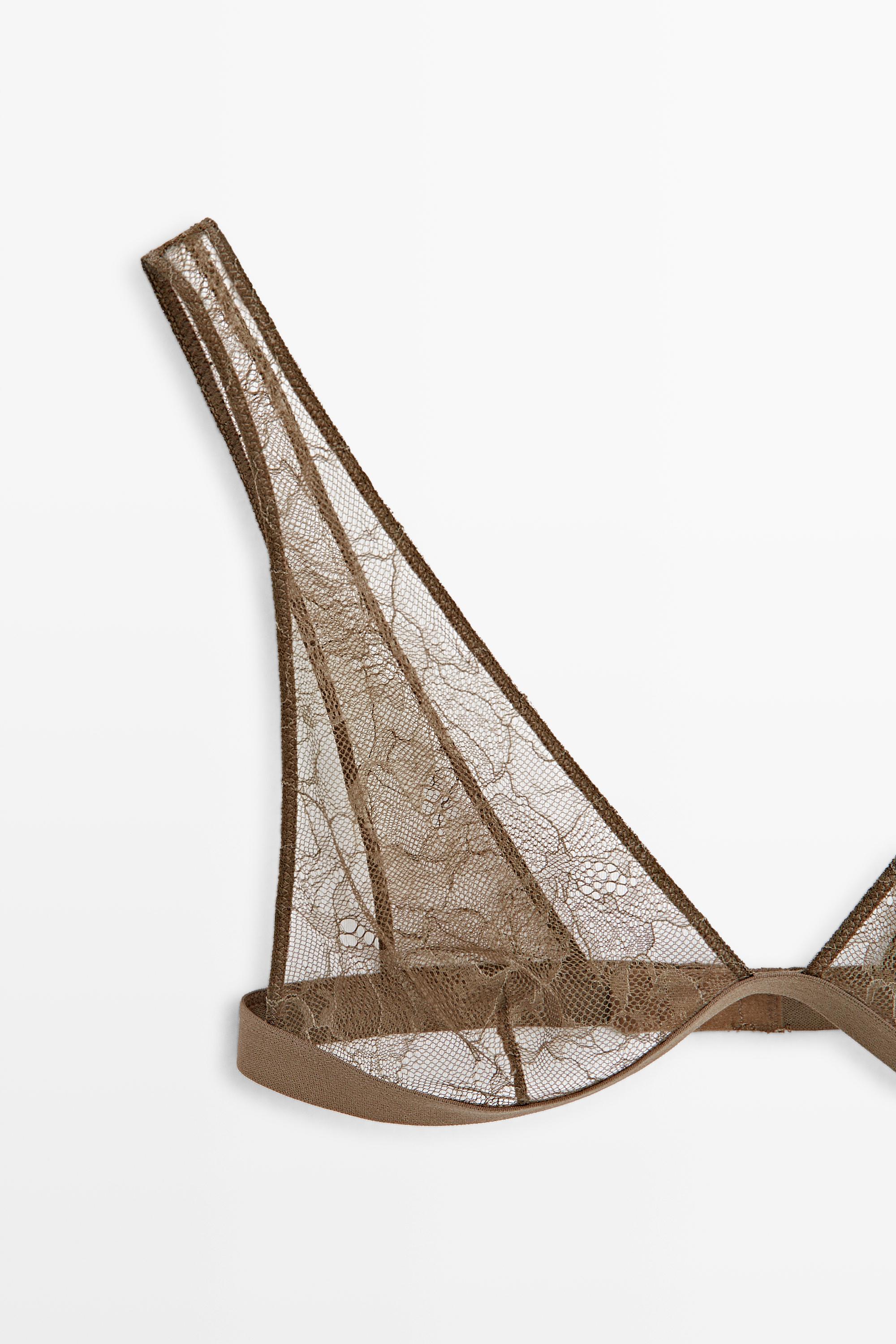 Floral lace bra with elastic band — MINK