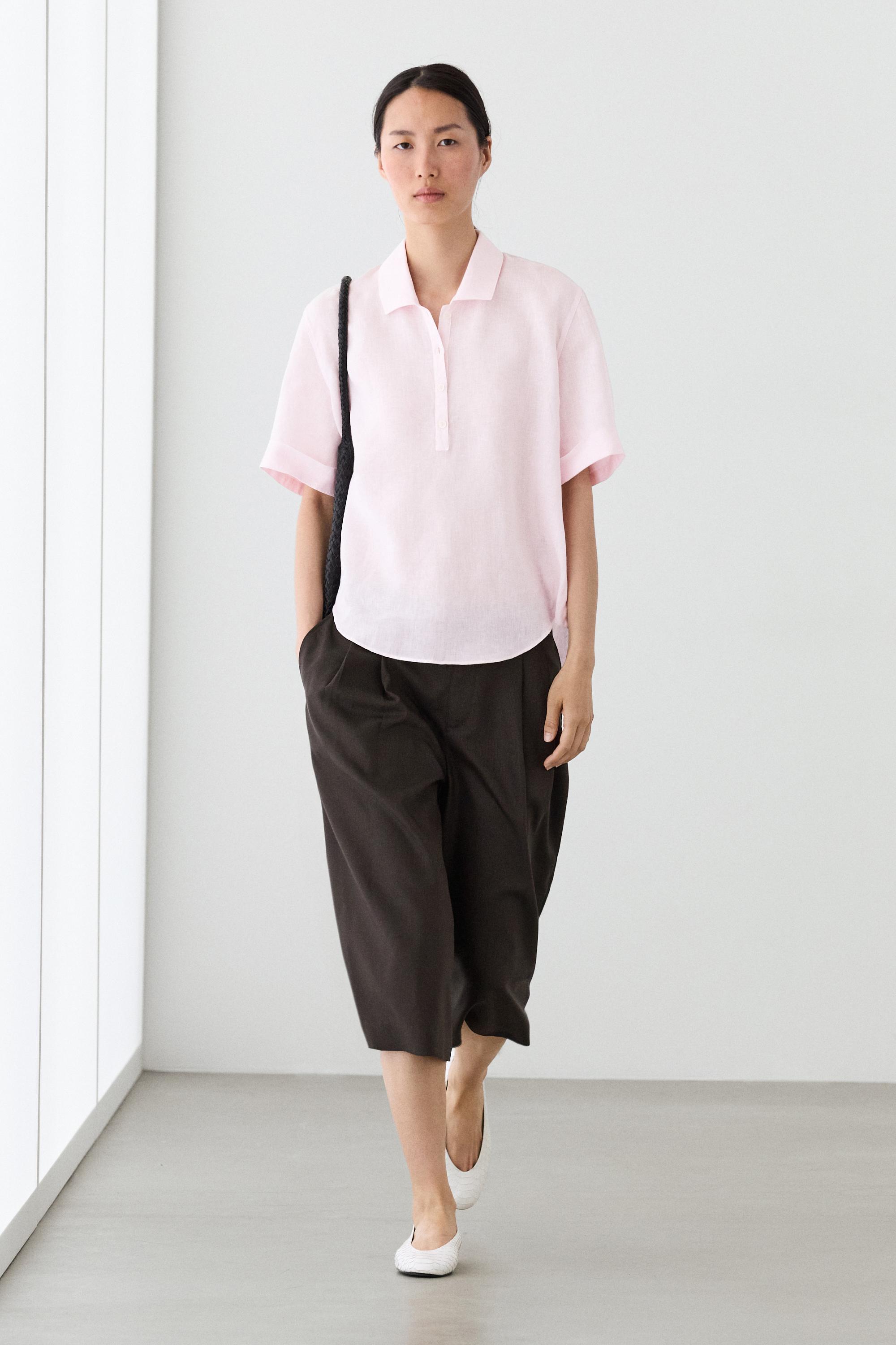 Linen blouse with polo collar