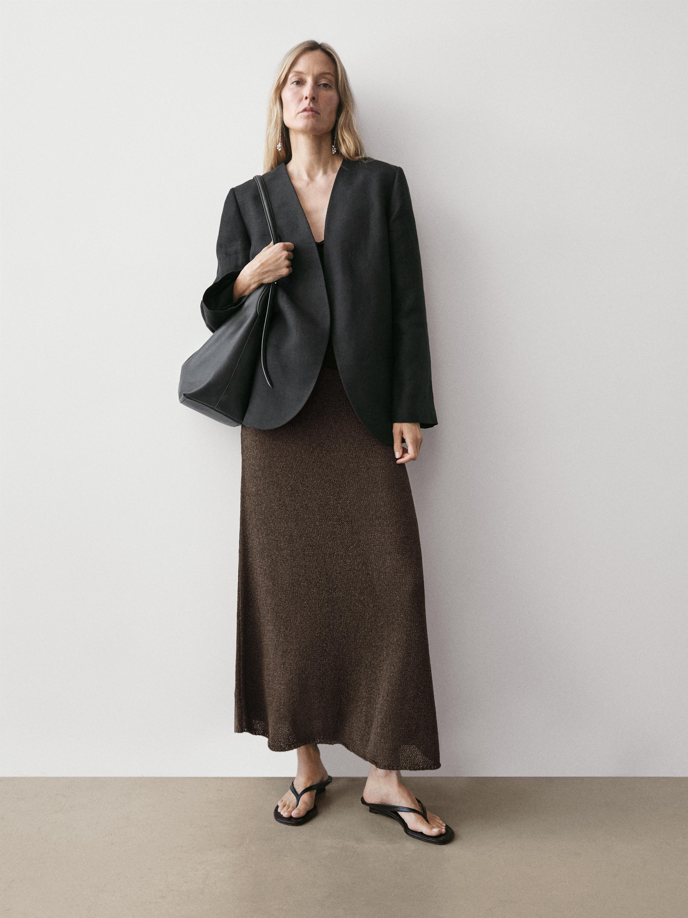Long cotton blend knit skirt — Chocolate