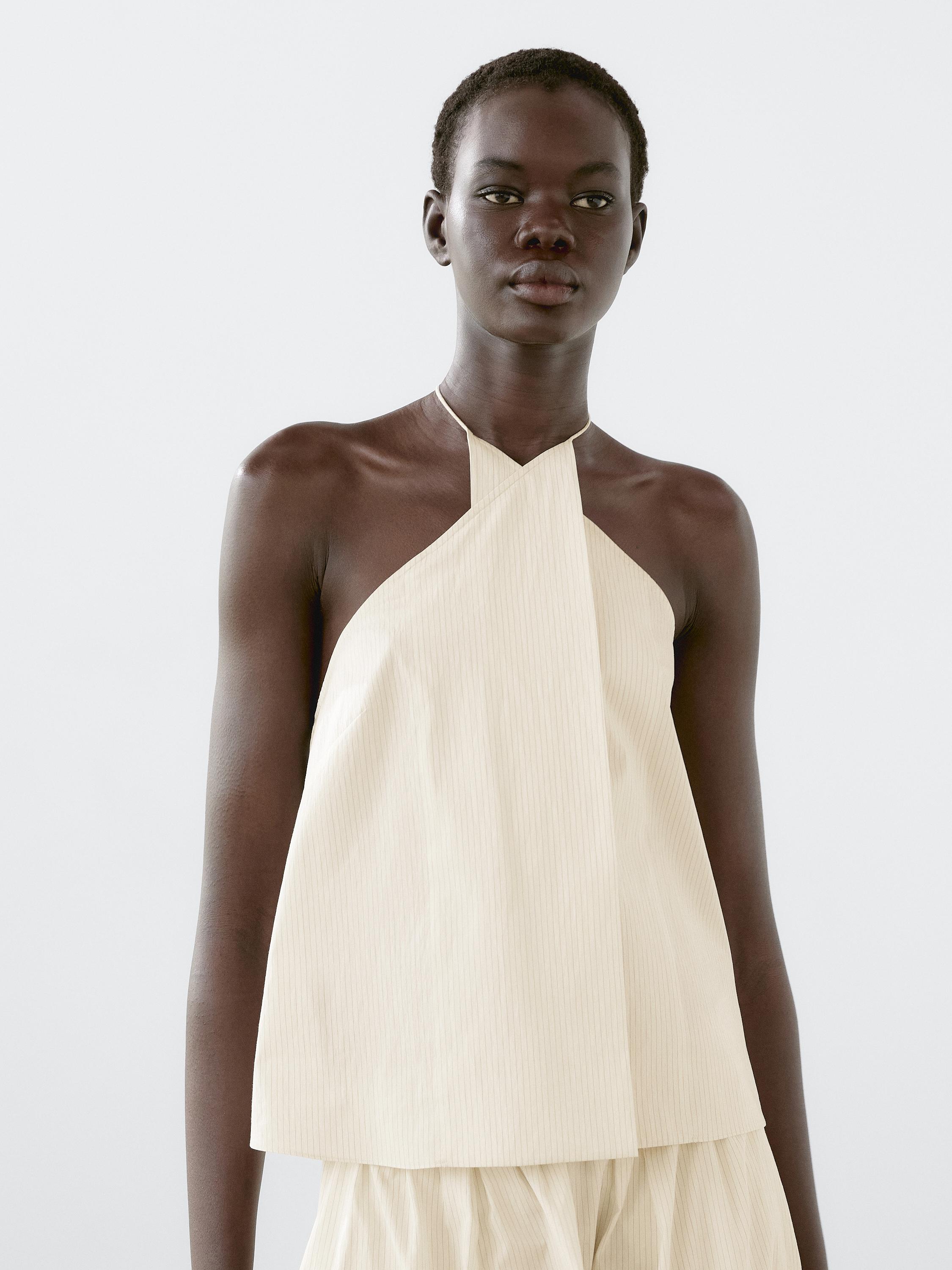 Striped poplin cotton blend top