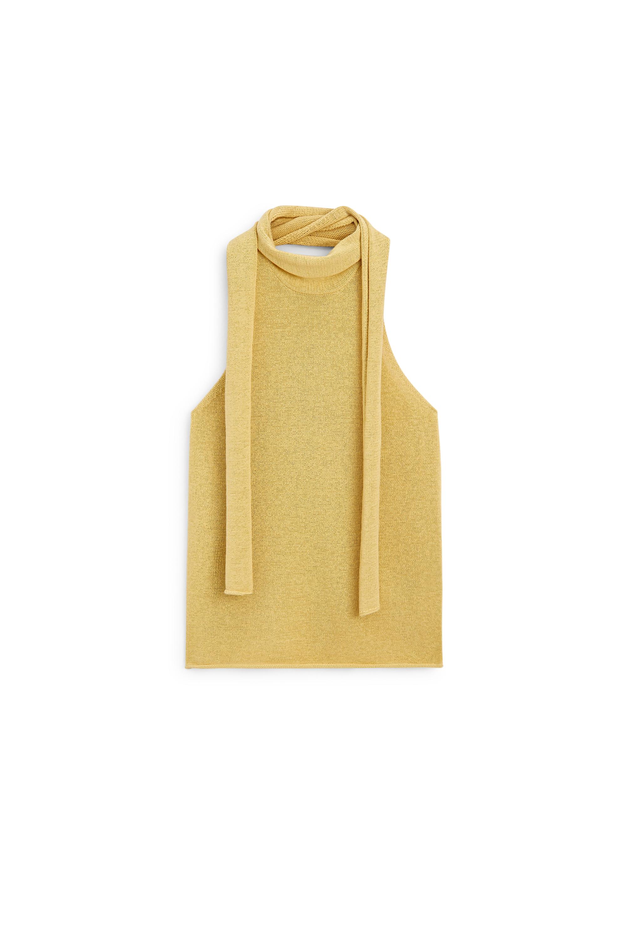 Linen blend halter top with tie detail — LIME