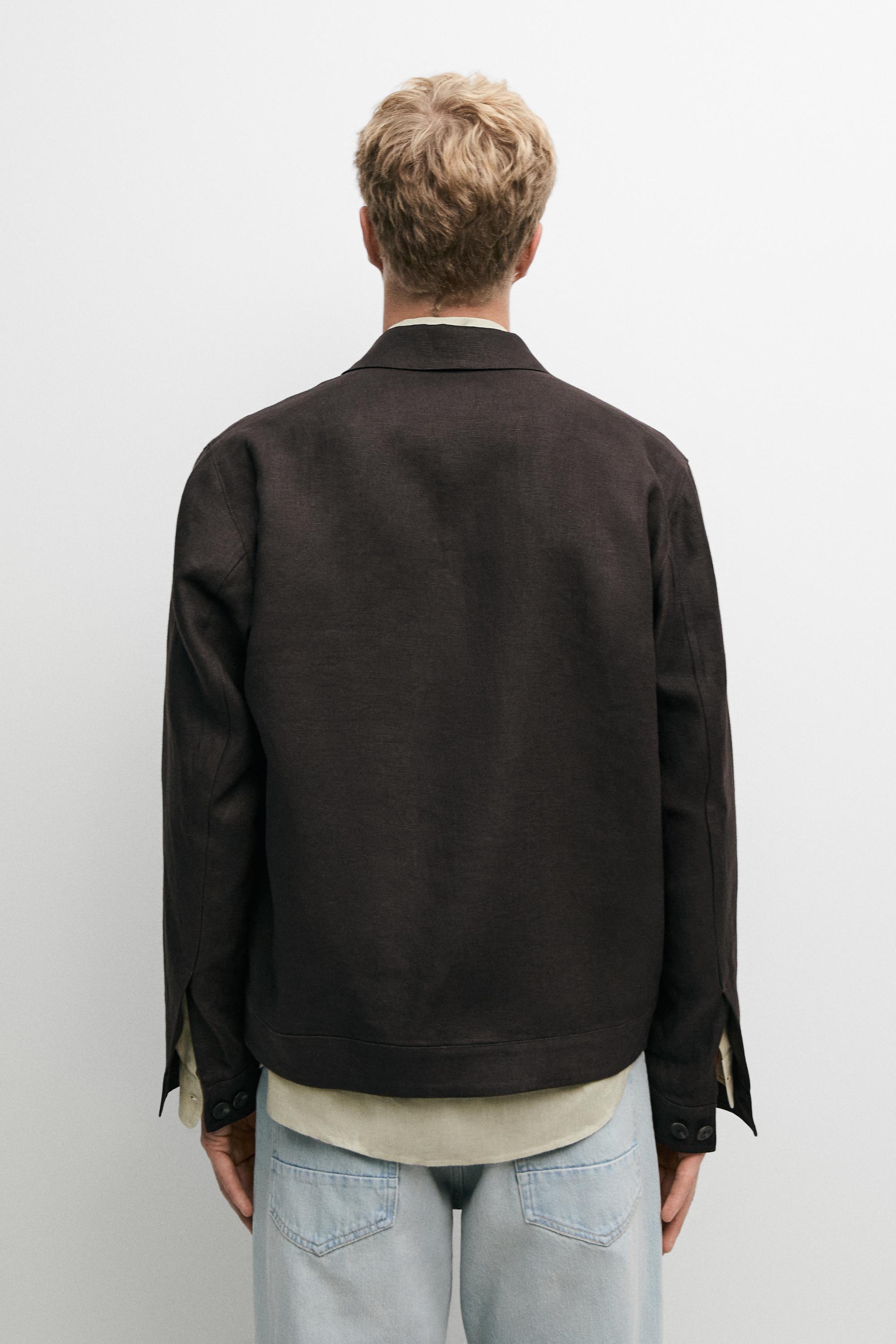 100% linen total look overshirt — BROWN