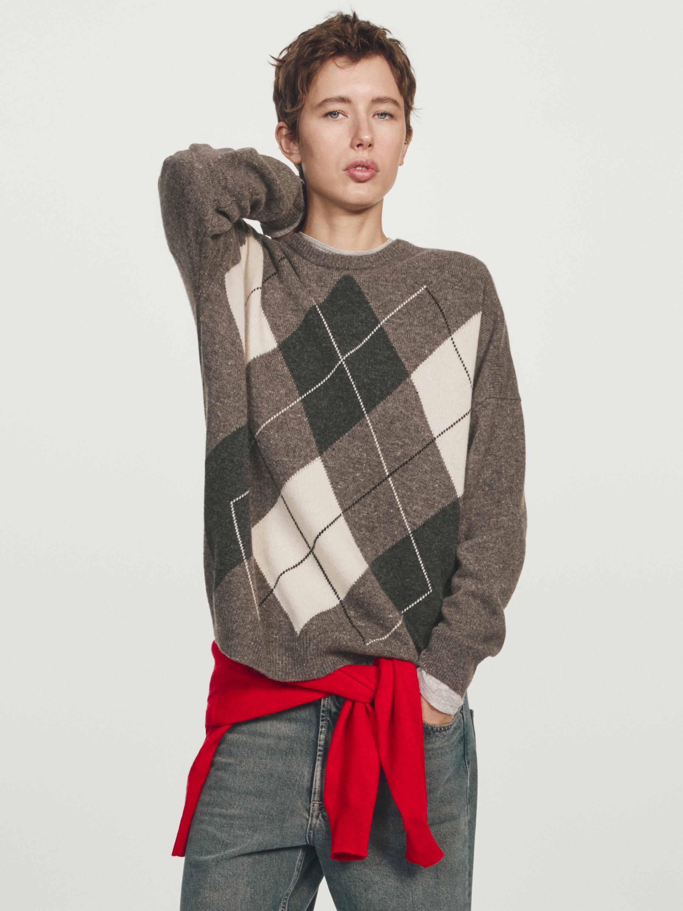 100% wool diamond knit jumper